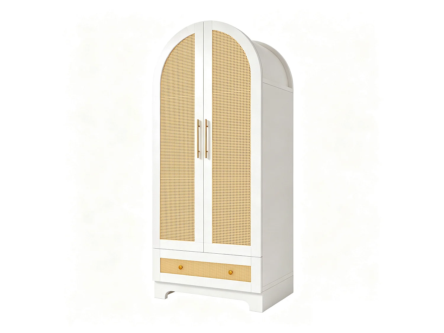 Guarda-roupa de 2 portas com efeito rattan e 1 gaveta - Madeira, metal, madeira compensada e MDF - 70 x 55 x 170 cm - Branco