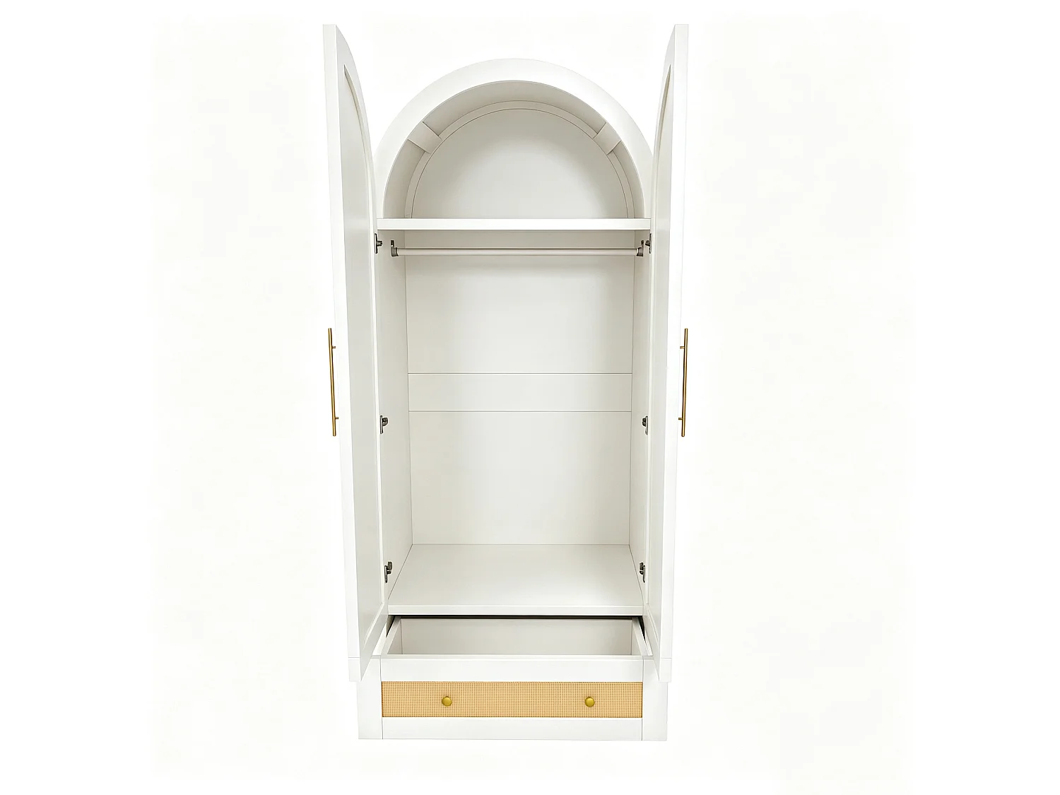 Guarda-roupa de 2 portas com efeito rattan e 1 gaveta - Madeira, metal, madeira compensada e MDF - 70 x 55 x 170 cm - Branco