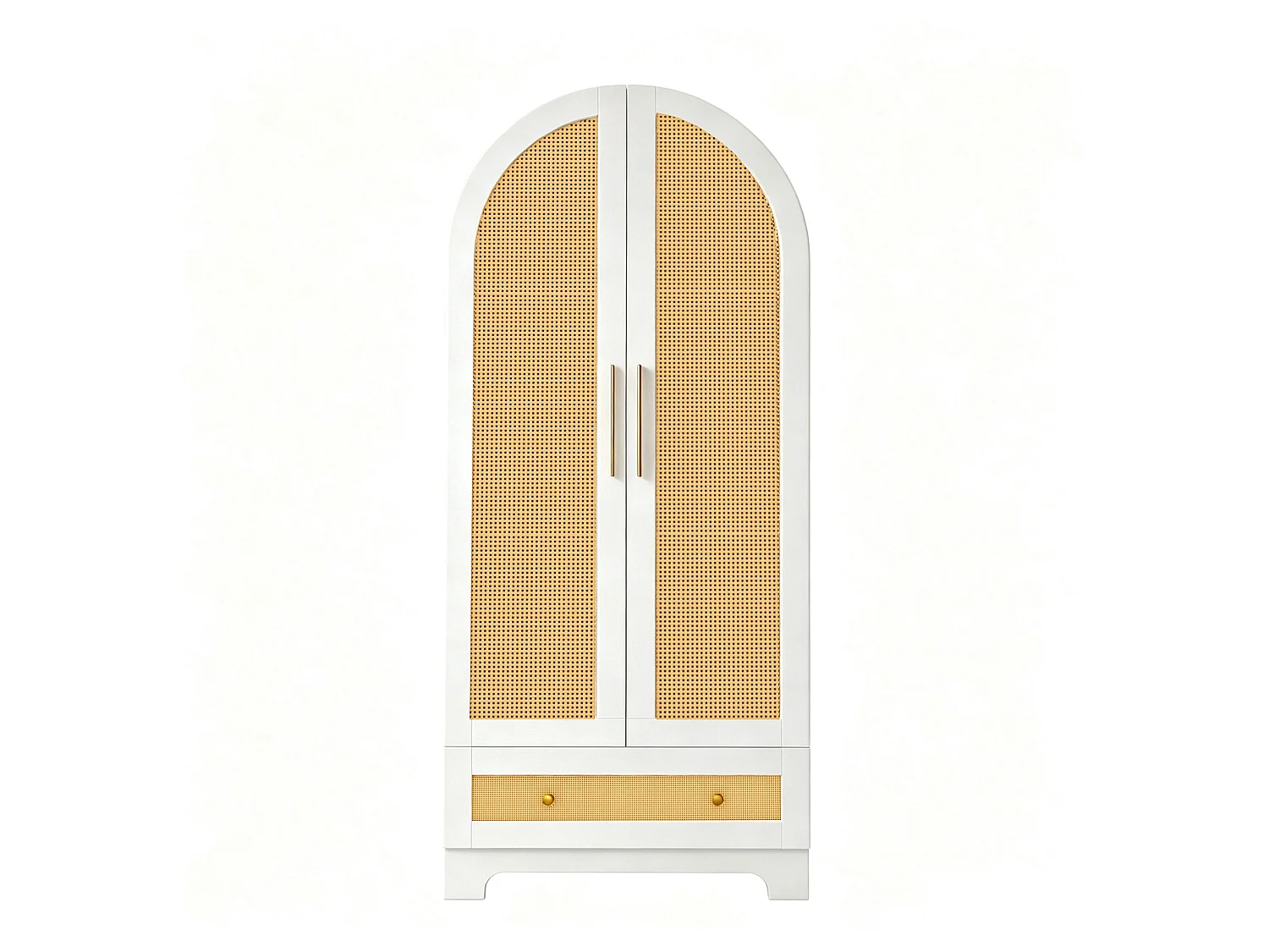 Guarda-roupa de 2 portas com efeito rattan e 1 gaveta - Madeira, metal, madeira compensada e MDF - 70 x 55 x 170 cm - Branco