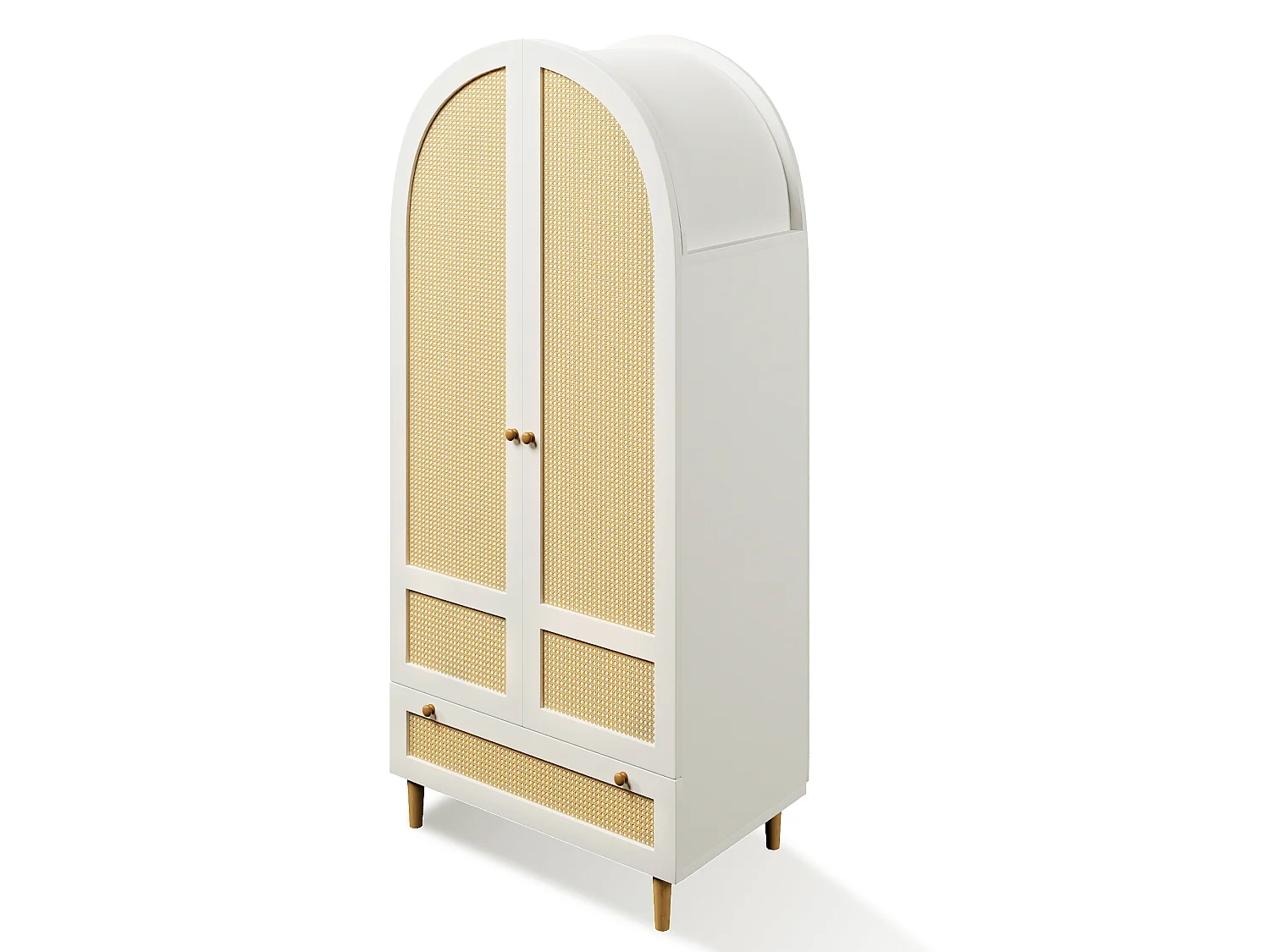 Guarda-roupa de 2 portas com cabideiro, 1 gaveta e portas arqueadas com efeito de rattan - MDF - 80 x 50 x 180 cm - Branco