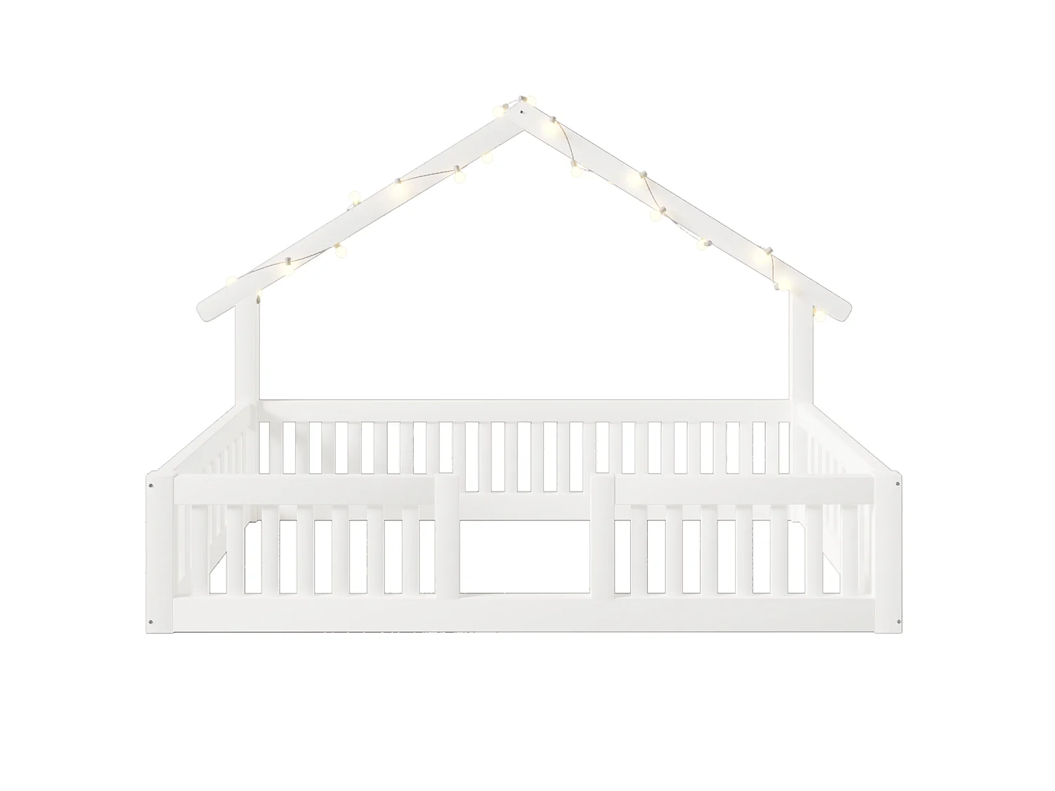 Letto a castello 90 x 200 cm con sponde di sicurezza e luci a LED - MDF + Pino - Bianco (Materasso non incluso)
