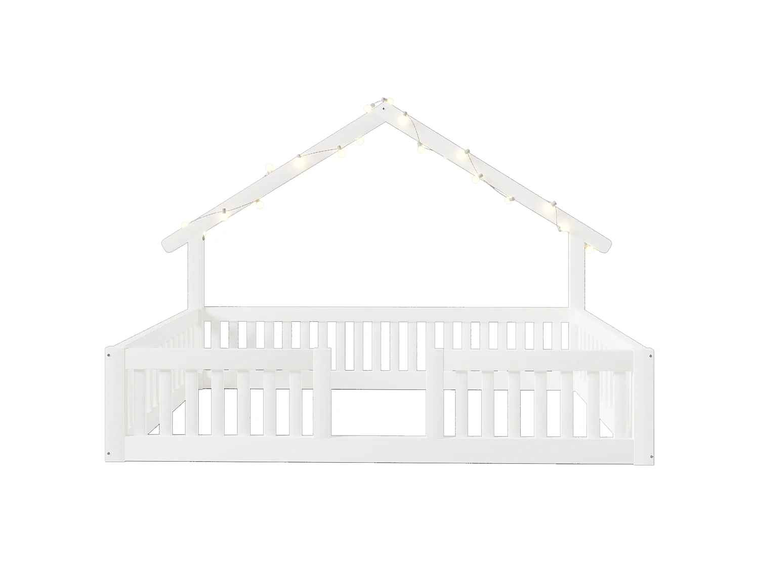 Letto a castello 90 x 200 cm con sponde di sicurezza e luci a LED - MDF + Pino - Bianco (Materasso non incluso)