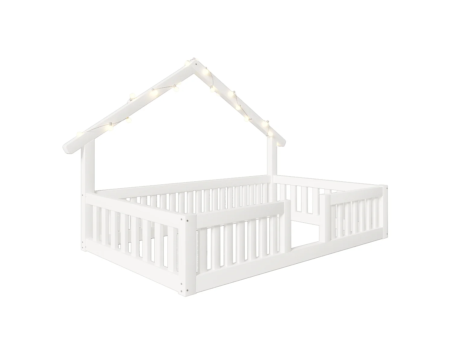 Letto a castello 90 x 200 cm con sponde di sicurezza e luci a LED - MDF + Pino - Bianco (Materasso non incluso)