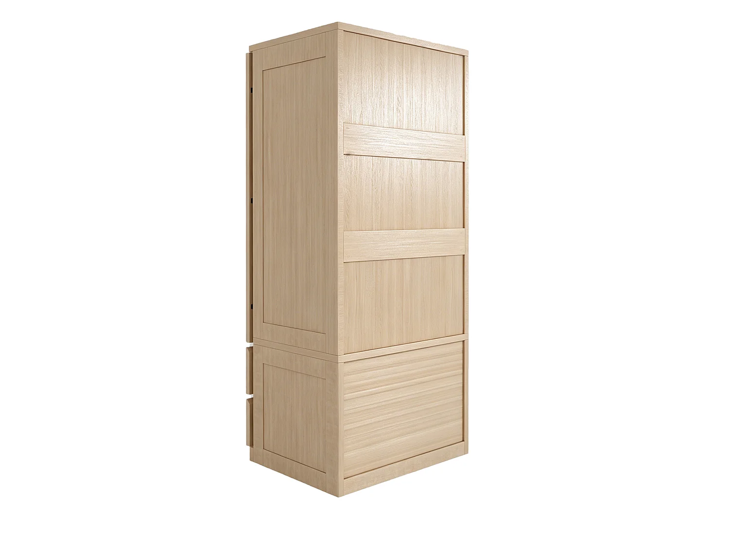 Armoire 2 portes avec 2 tiroirs, étagères et portes effet rotin - Bois, métal, contreplaqué et MDF - 70 x 55 x 170 cm - Naturel