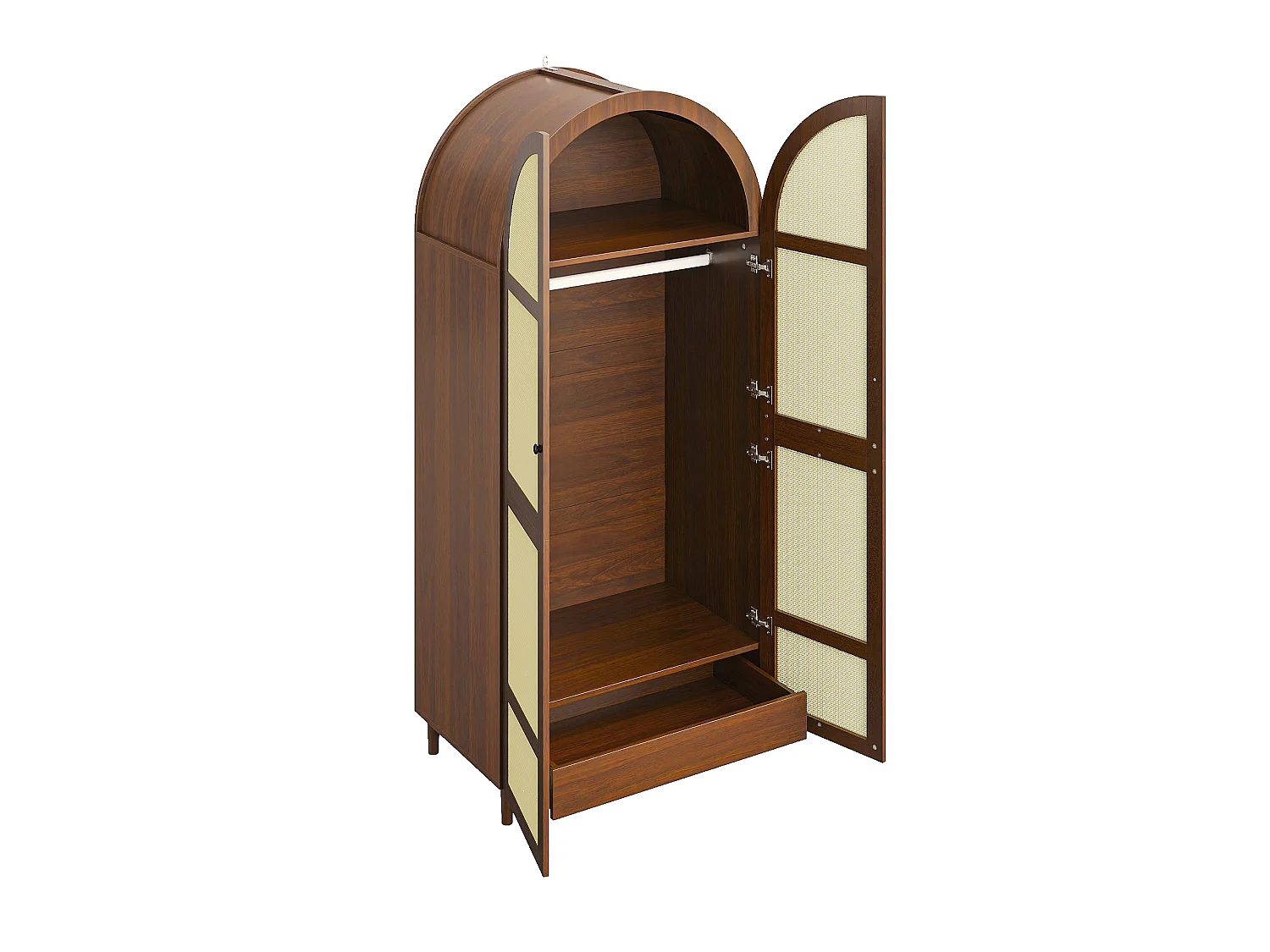 Kledingkast met 2 gebogen deuren, hangruimte, planken en 1 lade - Spaanplaat en MDF - 80 x 50 x 179 cm - Walnoot