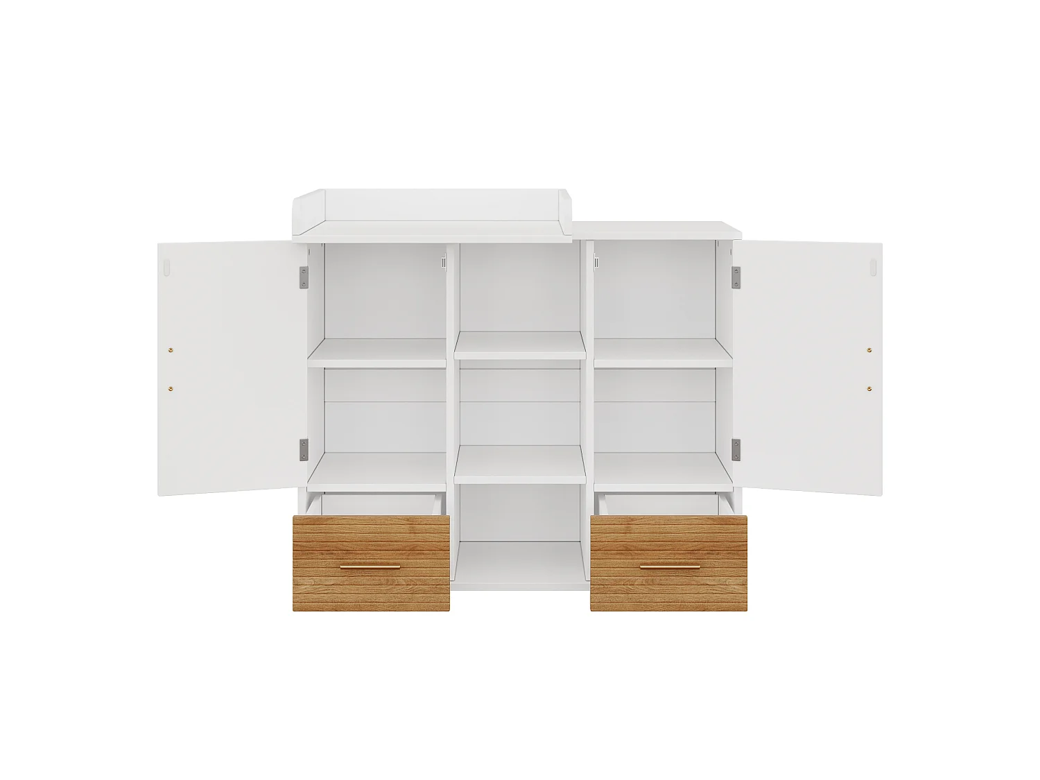 Fasciatoio multifunzionale con ripiani, 2 ante e 2 cassetti - MDF - 114 x 53 x 92 cm - Bianco ed effetto legno