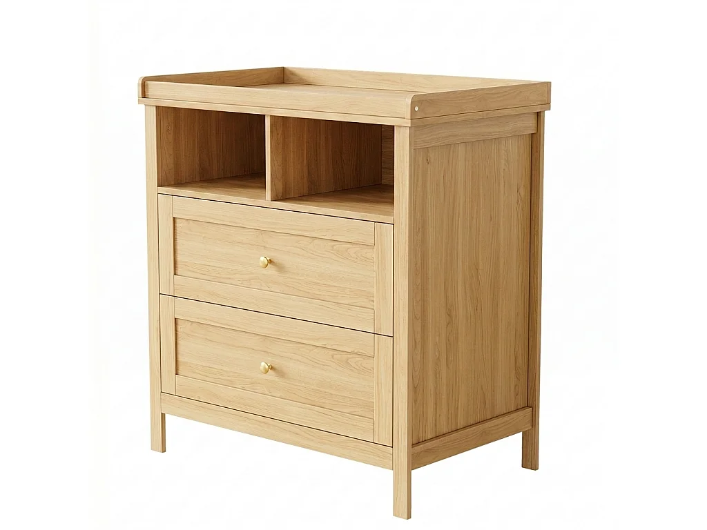 Fasciatoio con 2 cassetti e 2 vani a giorno - 82 x 50 x 90 cm - Piano fasciatoio removibile - MDF - Legno naturale