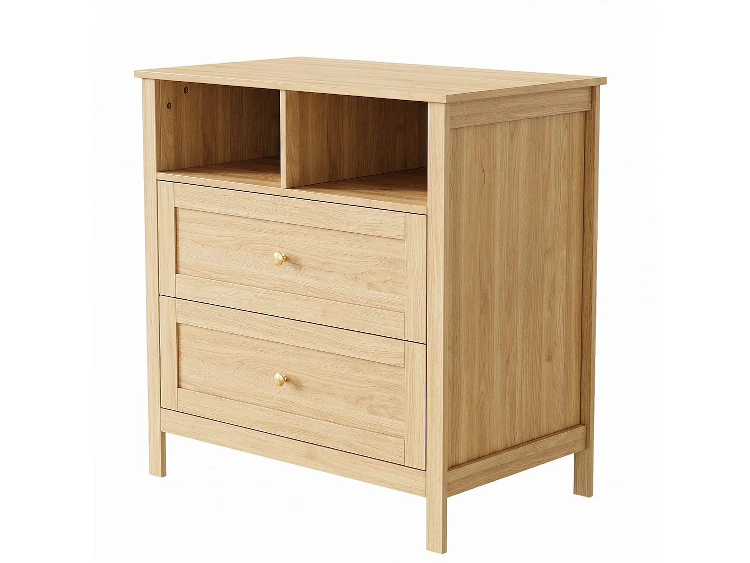 Fasciatoio con 2 cassetti e 2 vani a giorno - 82 x 50 x 90 cm - Piano fasciatoio removibile - MDF - Legno naturale