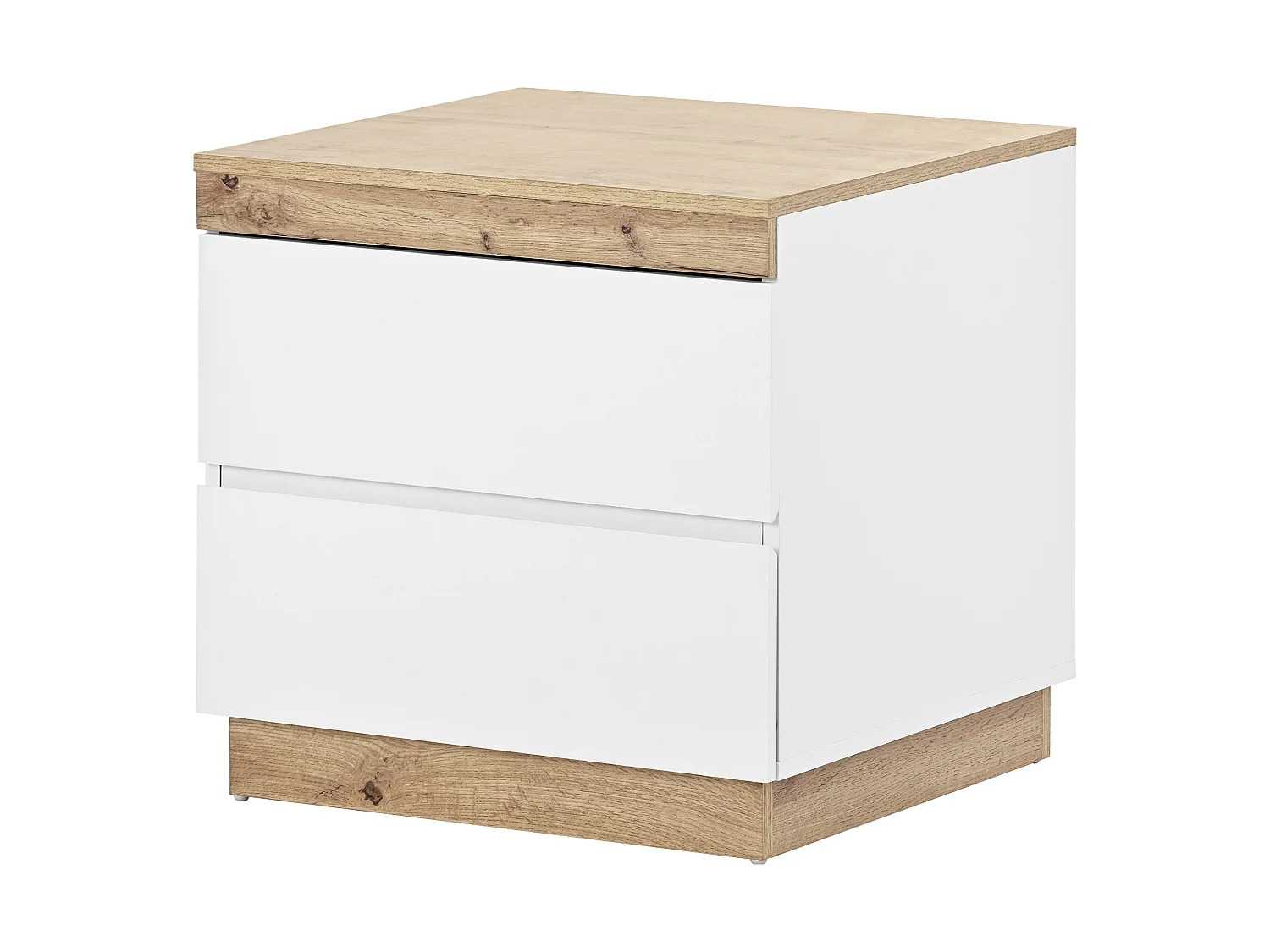 Nachttisch mit 2 Schubladen – 55 x 40 x 55 cm – E1-Spanplatte – Weiß + Eiche