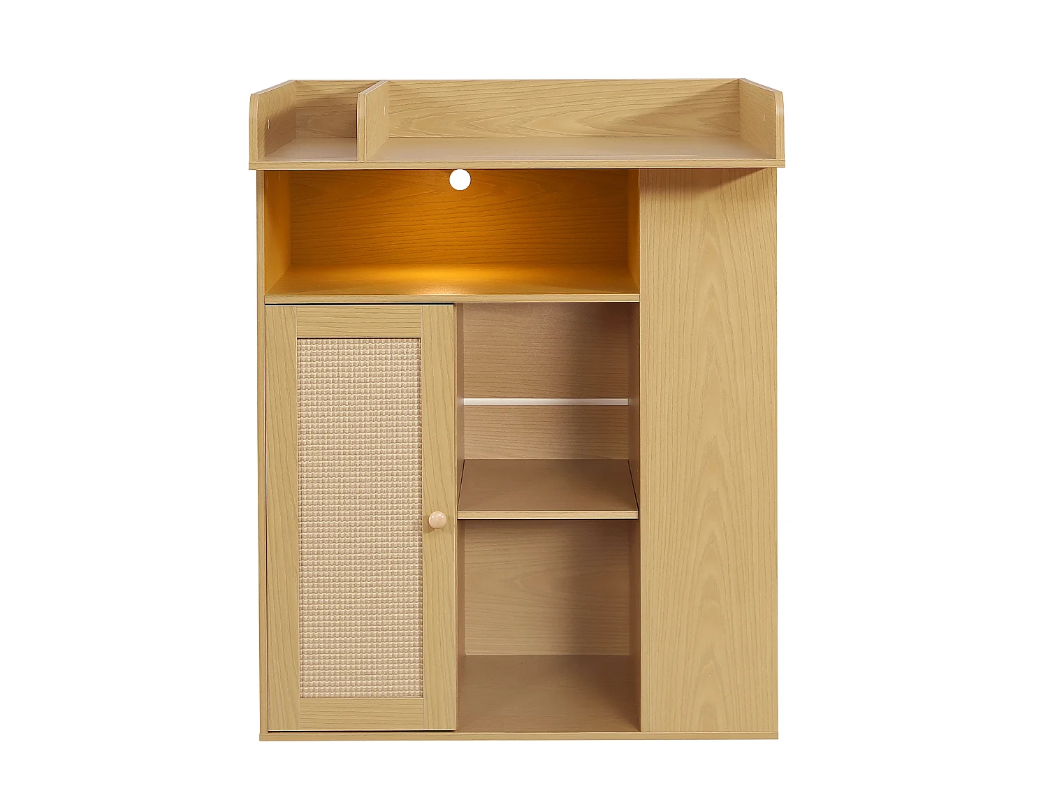 Changing table with 1 door and 3 shelves - Integrated LED lighting - 80 x 75 x 100 cm - MDF and particleboard - Natural