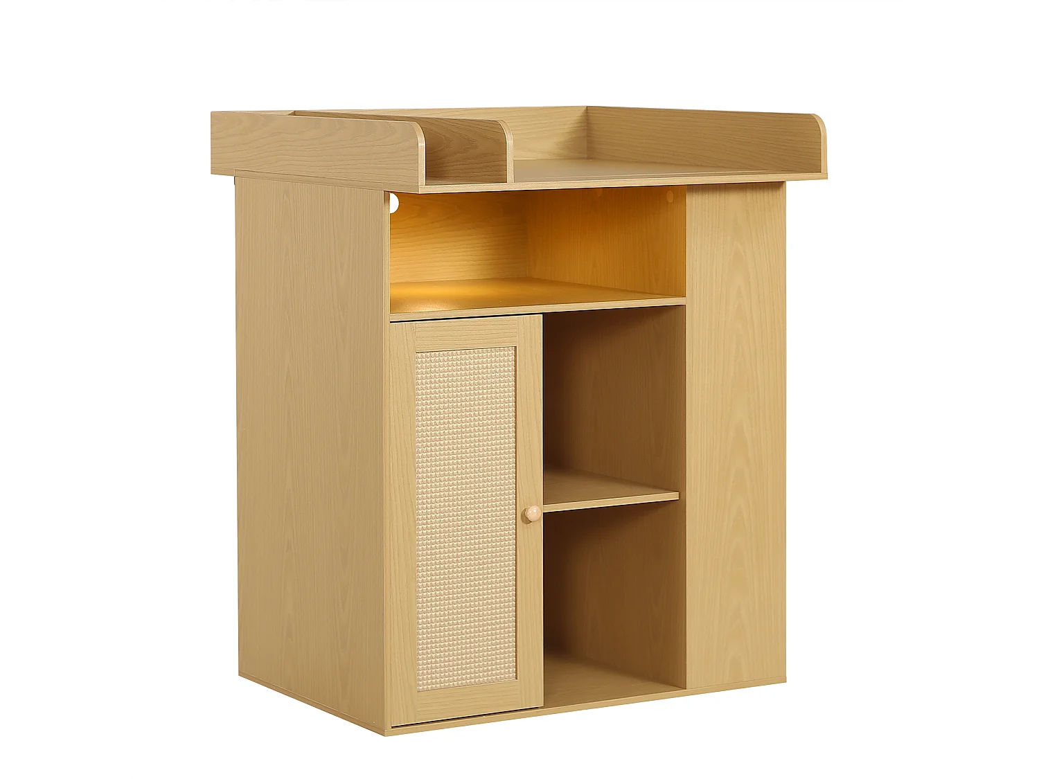 Changing table with 1 door and 3 shelves - Integrated LED lighting - 80 x 75 x 100 cm - MDF and particleboard - Natural