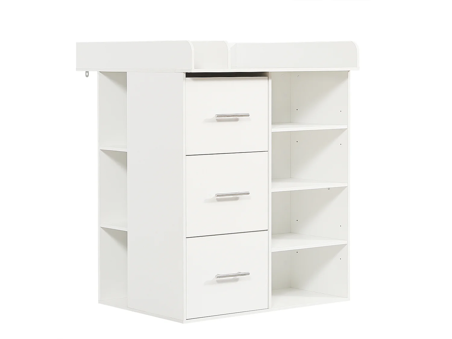 Changing table with 3 drawers and 4 shelves - 80 x 75 x 100 cm - MDF and particleboard - White
