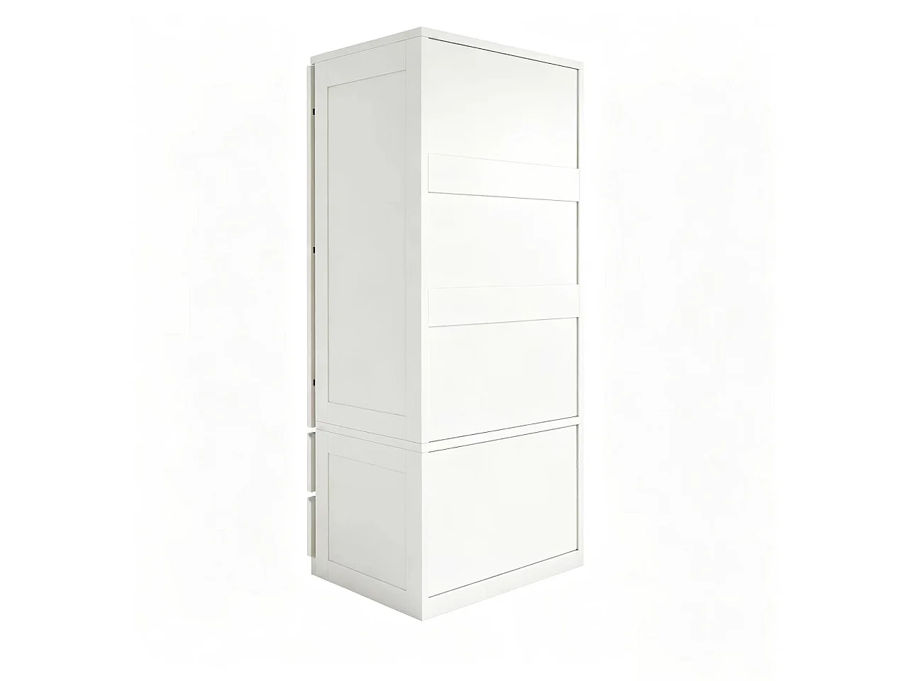 Guarda-roupa de 2 portas com 2 gavetas, prateleiras e portas com efeito de rattan - Madeira, metal, contraplacado e MDF - 70 x 55 x 170 cm - Branco