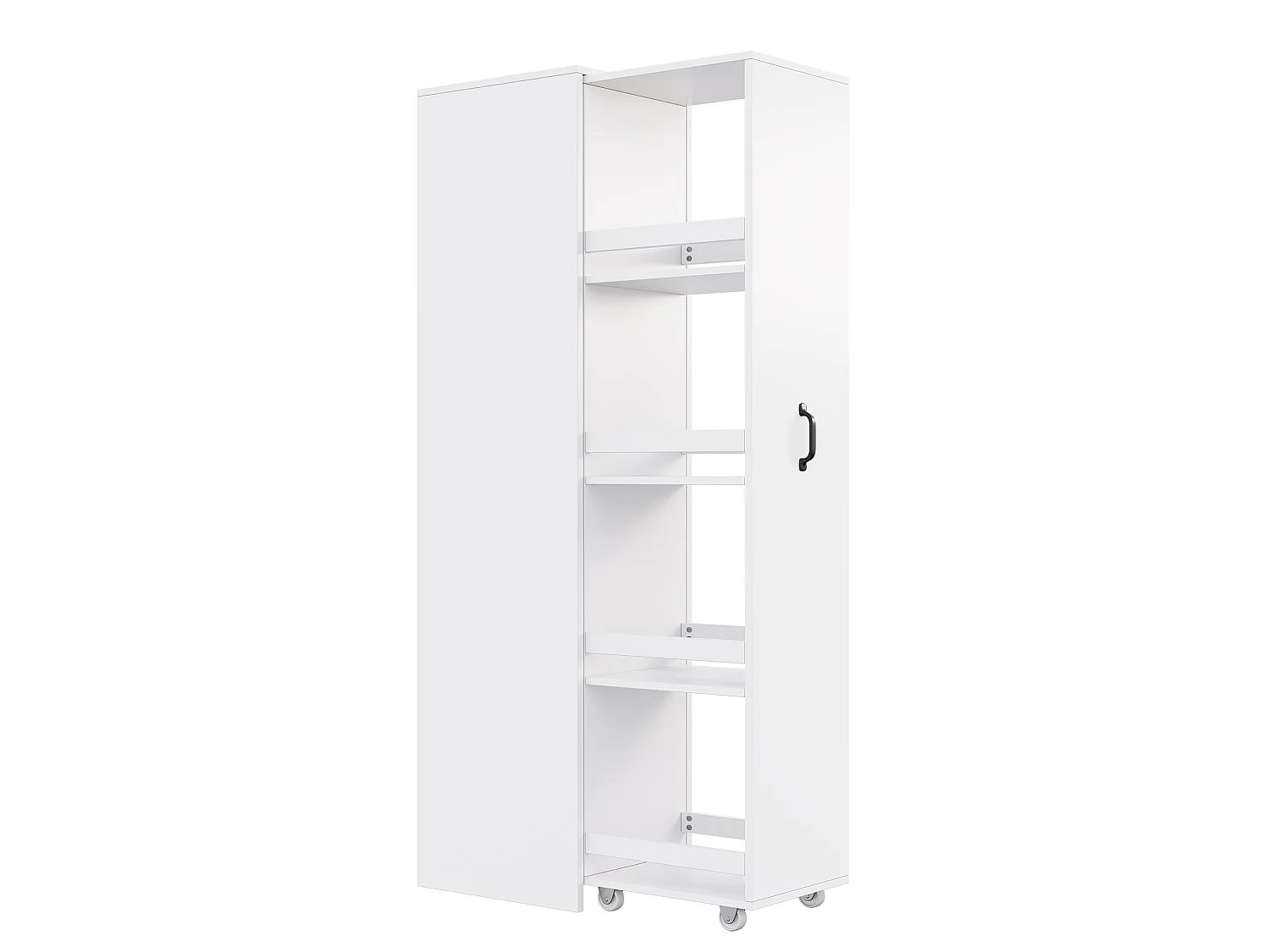 Estante estreita com rodízios, compartimentos para armazenamento e proteção antiqueda, reversível - MDF - 40 x 30 x 160,5 cm - Branca