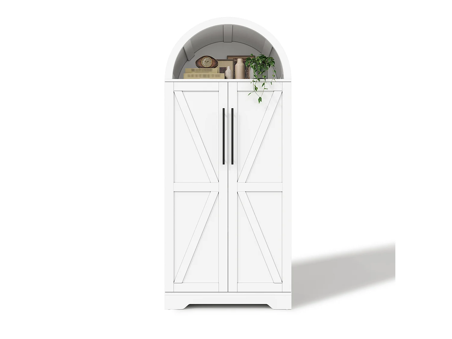 Küchenschrank mit 2 Türen, offenen Regalen und X-förmigen Türen, Vitrine – 70 x 40 x 165 cm – für Küche oder Wohnzimmer – MDF – Weiß