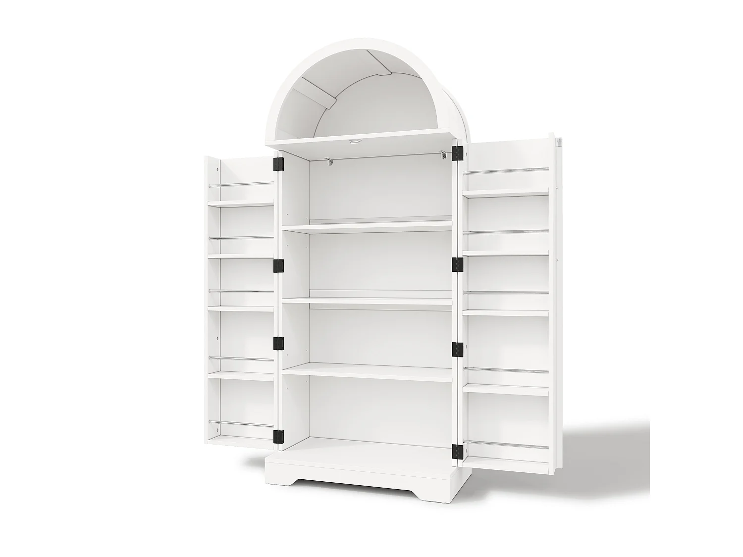 Küchenschrank mit 2 Türen, offenen Regalen und X-förmigen Türen, Vitrine – 70 x 40 x 165 cm – für Küche oder Wohnzimmer – MDF – Weiß