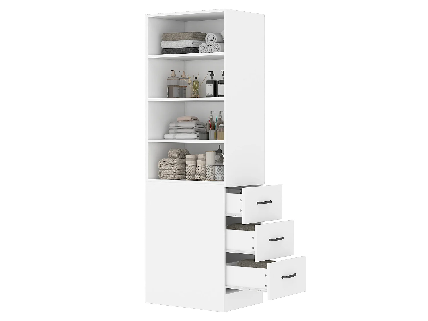Estante alta com 3 gavetas e 2 prateleiras ajustáveis, reversível - Aglomerado - 60 x 38 x 180 cm - Branca
