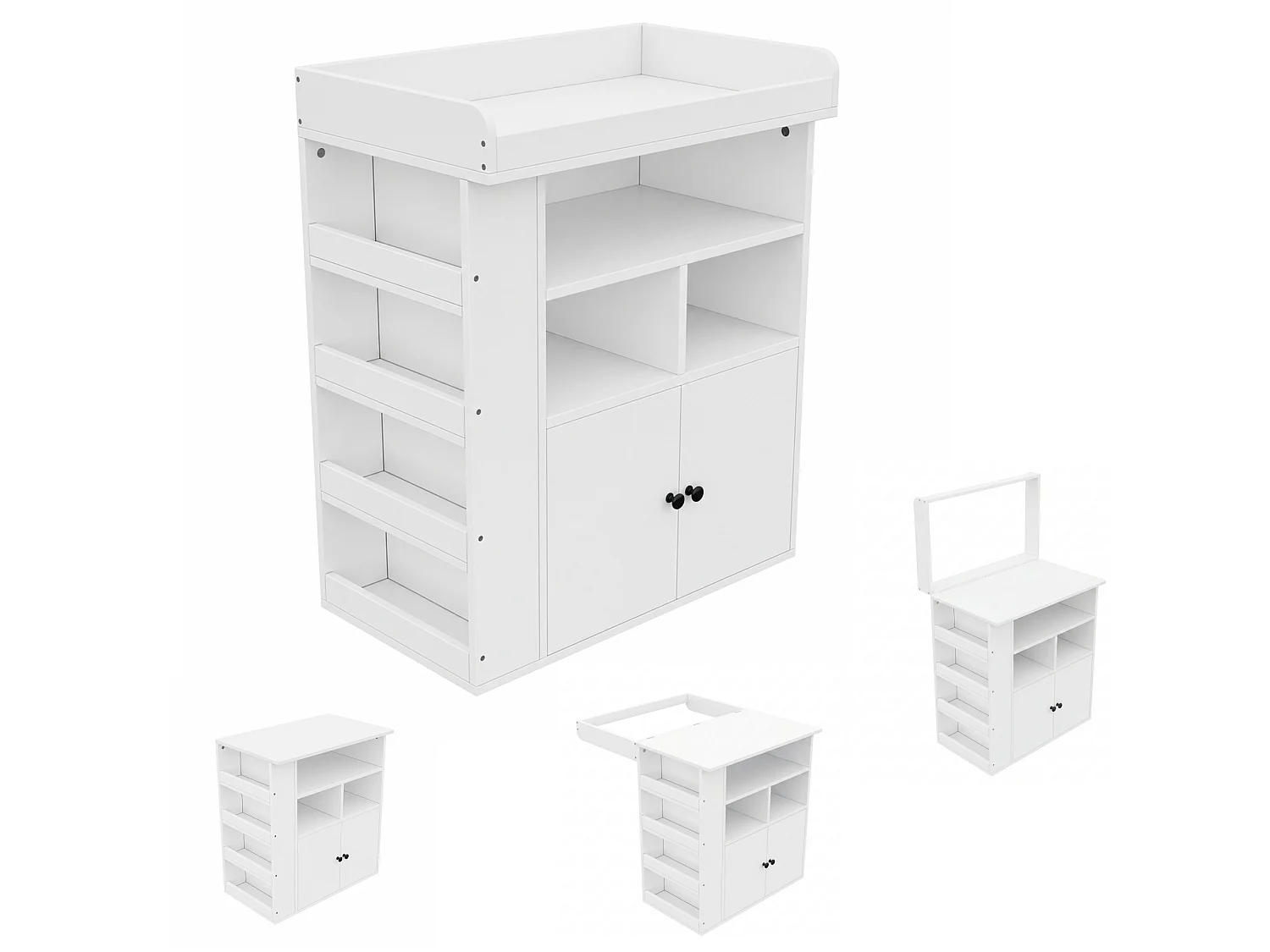 Fasciatoio 2 in 1 con ripiani, 3 scomparti e 2 ante - MDF - 82 x 50 x 100 cm - Bianco (Tappetino fasciatoio non incluso)