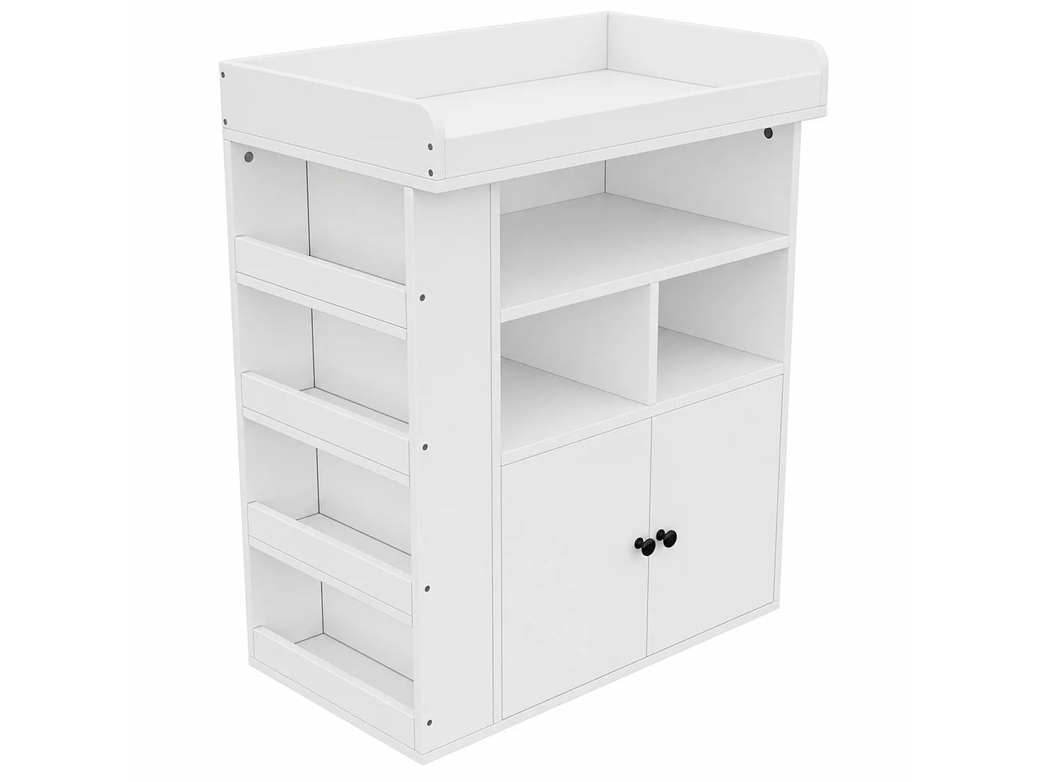 Fasciatoio 2 in 1 con ripiani, 3 scomparti e 2 ante - MDF - 82 x 50 x 100 cm - Bianco (Tappetino fasciatoio non incluso)