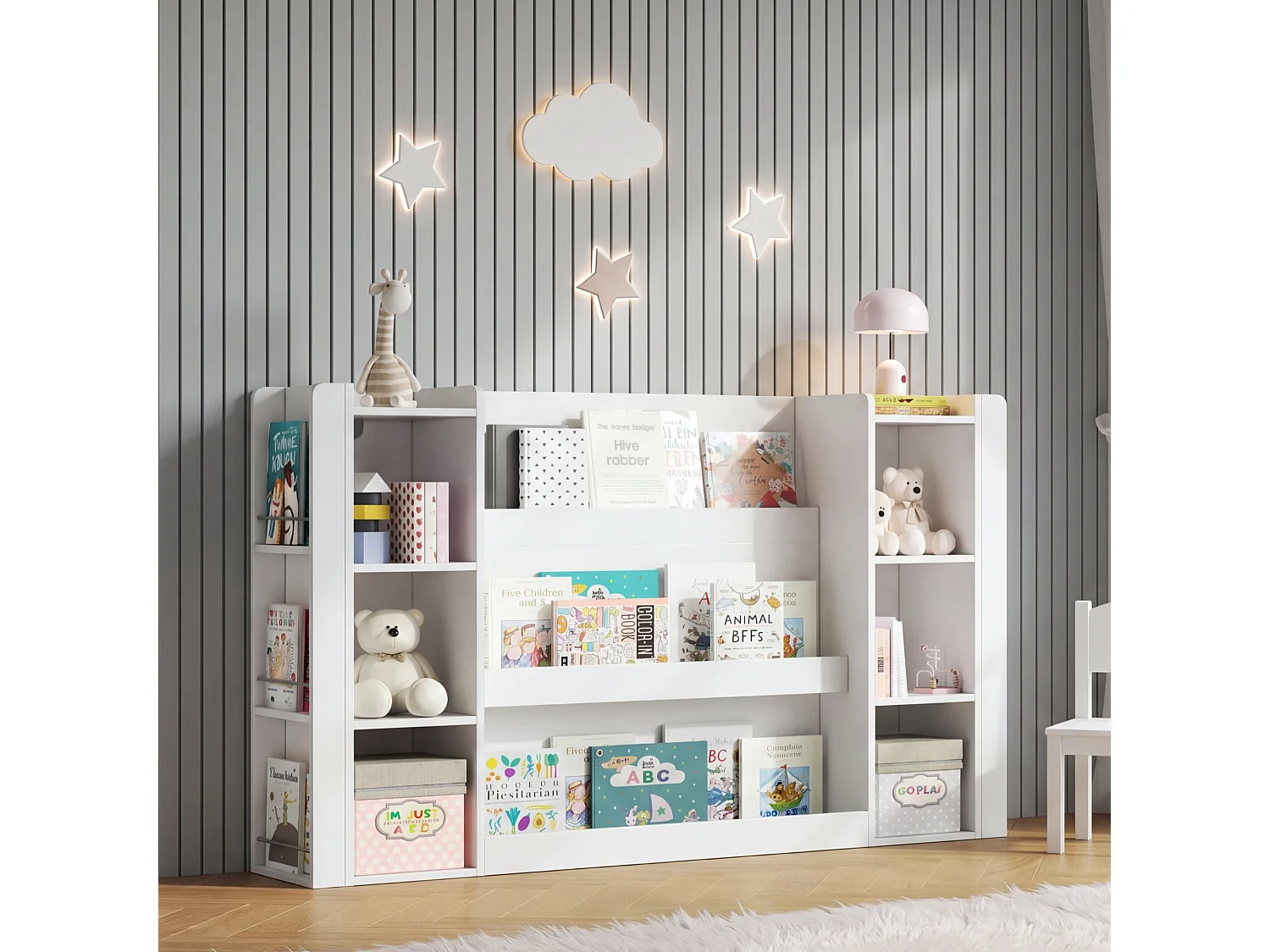 Estante com prateleira ilustrada - 140 x 30 x 95 cm - MDF - Design moderno - Branca