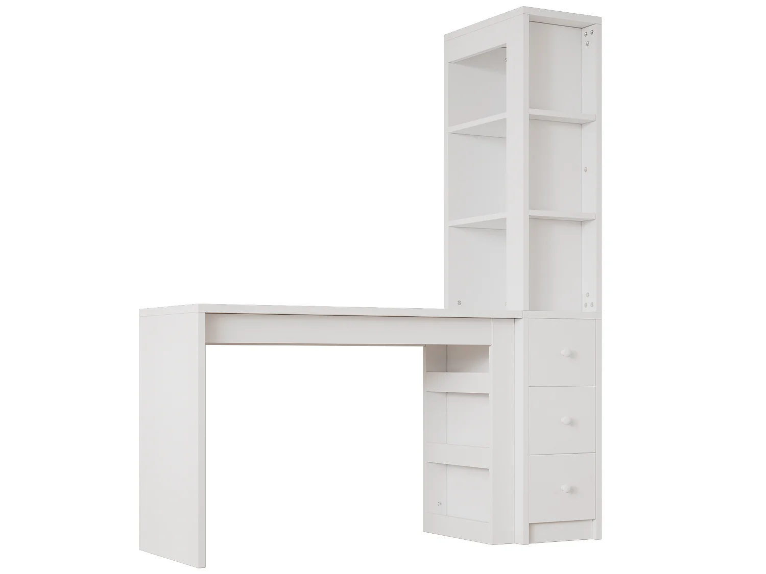 Bureau met geïntegreerde boekenkast, 3 lades en kast - 150 x 50 x 180 cm - MDF - Wit