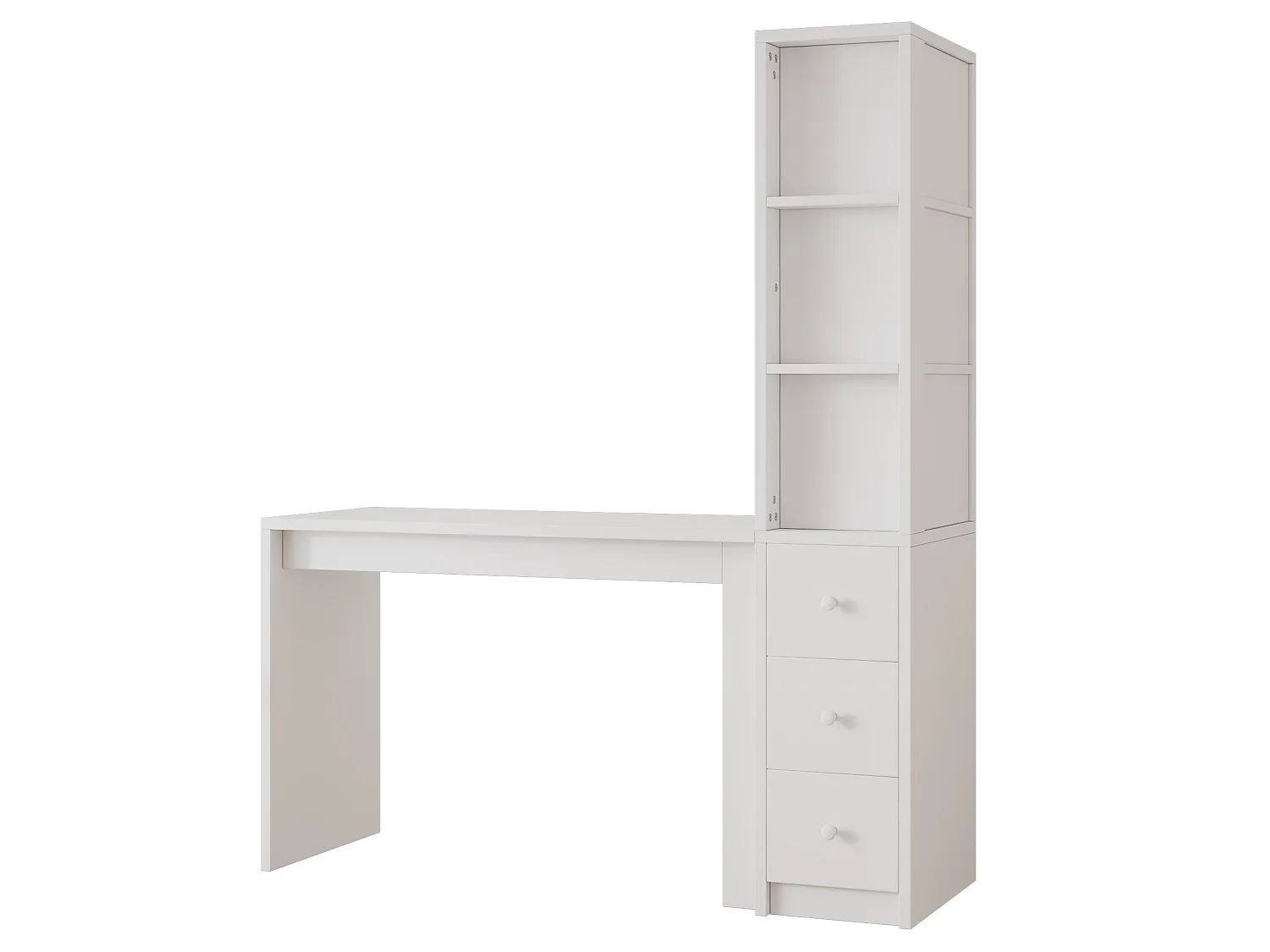 Bureau met geïntegreerde boekenkast, 3 lades en kast - 150 x 50 x 180 cm - MDF - Wit