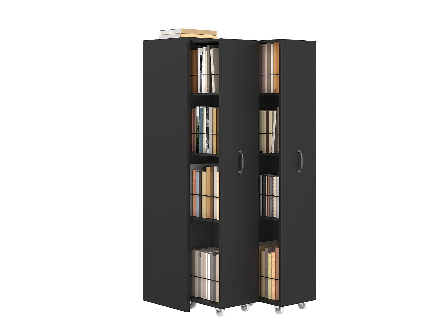 Estante extensível com rodízios, 4 prateleiras reversíveis (esquerda/direita) - MDF - 51,5 x 41 x 158 cm - Preta