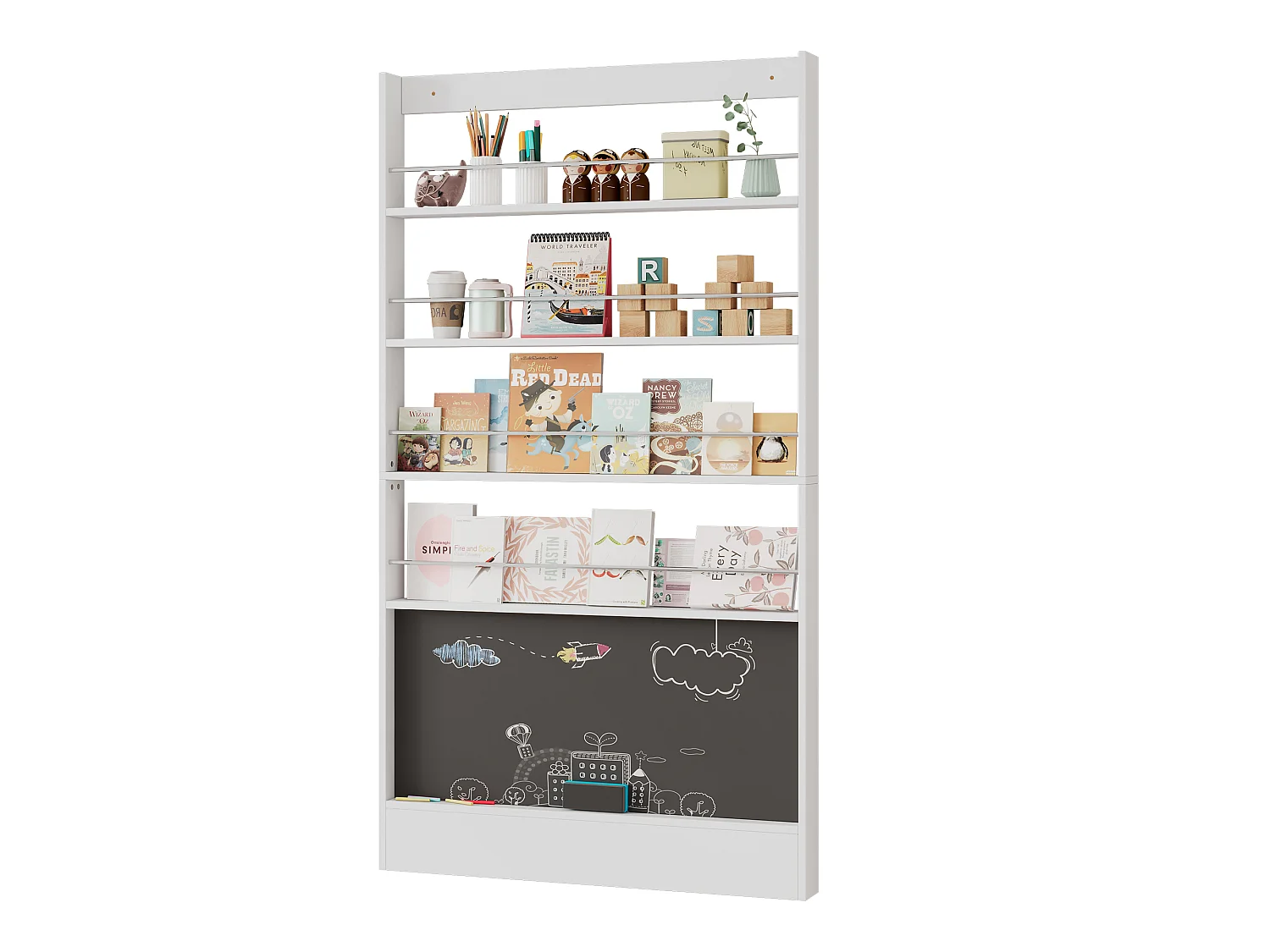 Kinderbureau en boekenkastset met 5 lades - 120 x 45 x 74 cm + 100 x 10 x 180 cm - MDF - Wit