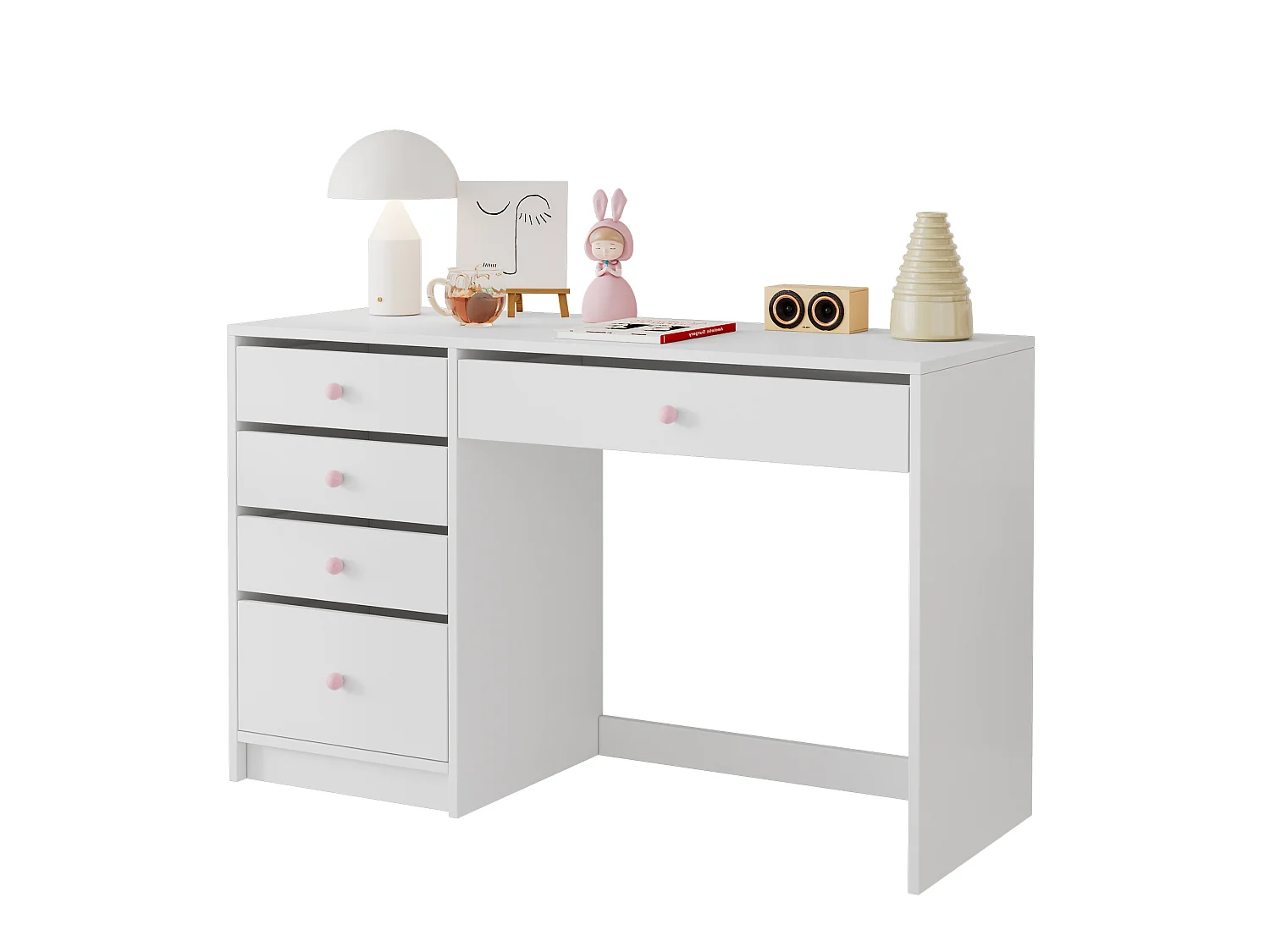 Kinderbureau en boekenkastset met 5 lades - 120 x 45 x 74 cm + 100 x 10 x 180 cm - MDF - Wit