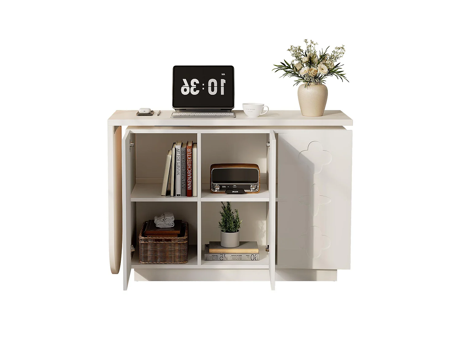 Bureau d'angle pivotant avec 3 portes, coiffeuse - 110 x 40 x 75 cm - MDF - Blanc