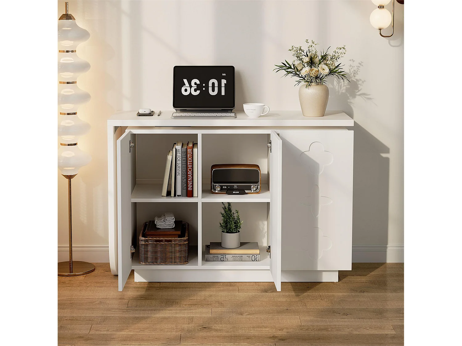Bureau d'angle pivotant avec 3 portes, coiffeuse - 110 x 40 x 75 cm - MDF - Blanc