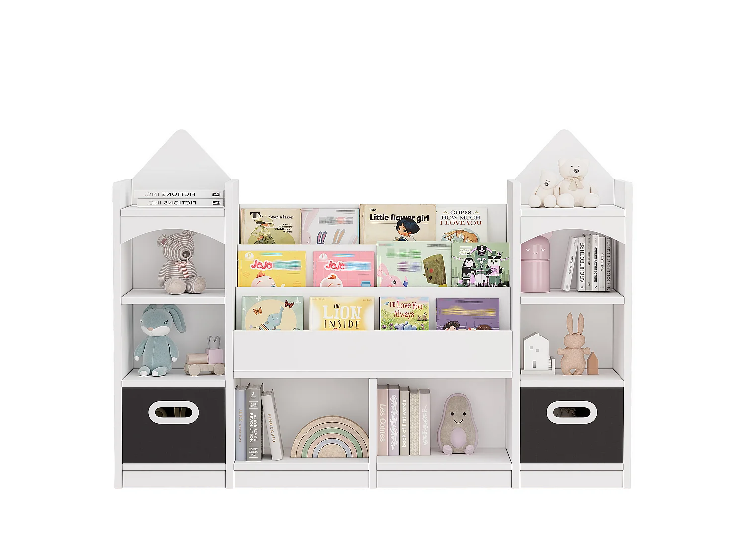 Estante infantil com prateleiras e 2 caixas dobráveis - 130 x 30 x 90 cm - MDF - Branca