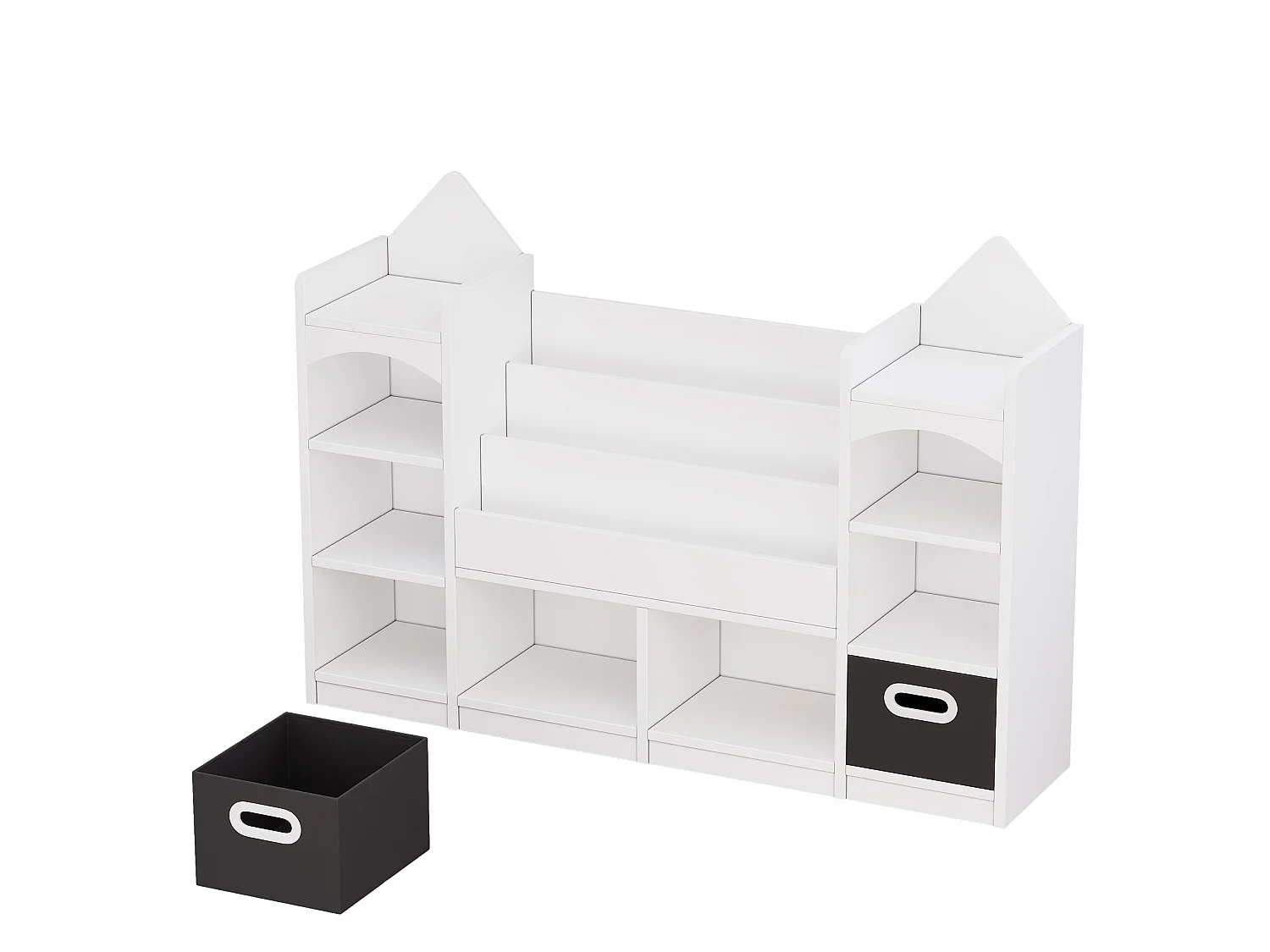 Estante infantil com prateleiras e 2 caixas dobráveis - 130 x 30 x 90 cm - MDF - Branca