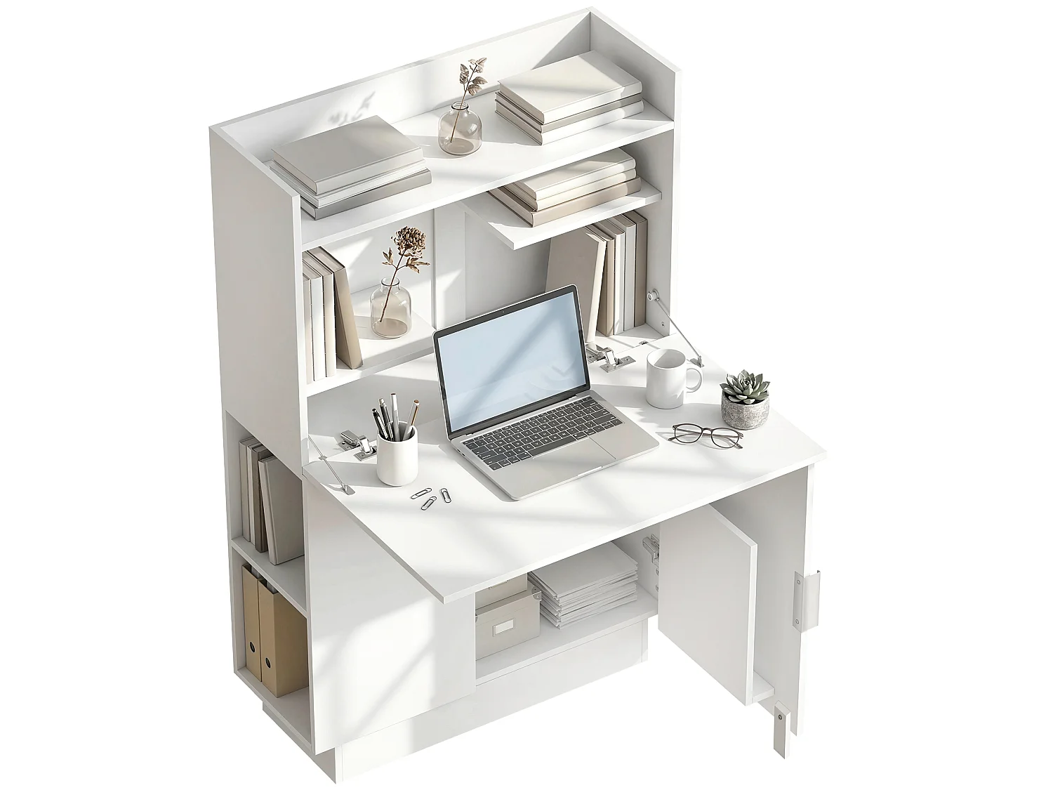 Bureau pliable design multi-rangement blanc