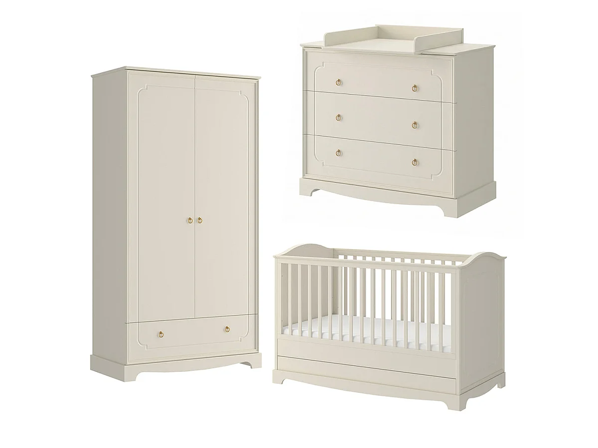 Chambre complète lit évolutif 70x140 commode à langer et armoire 2 portes Bellamy Royal Beige