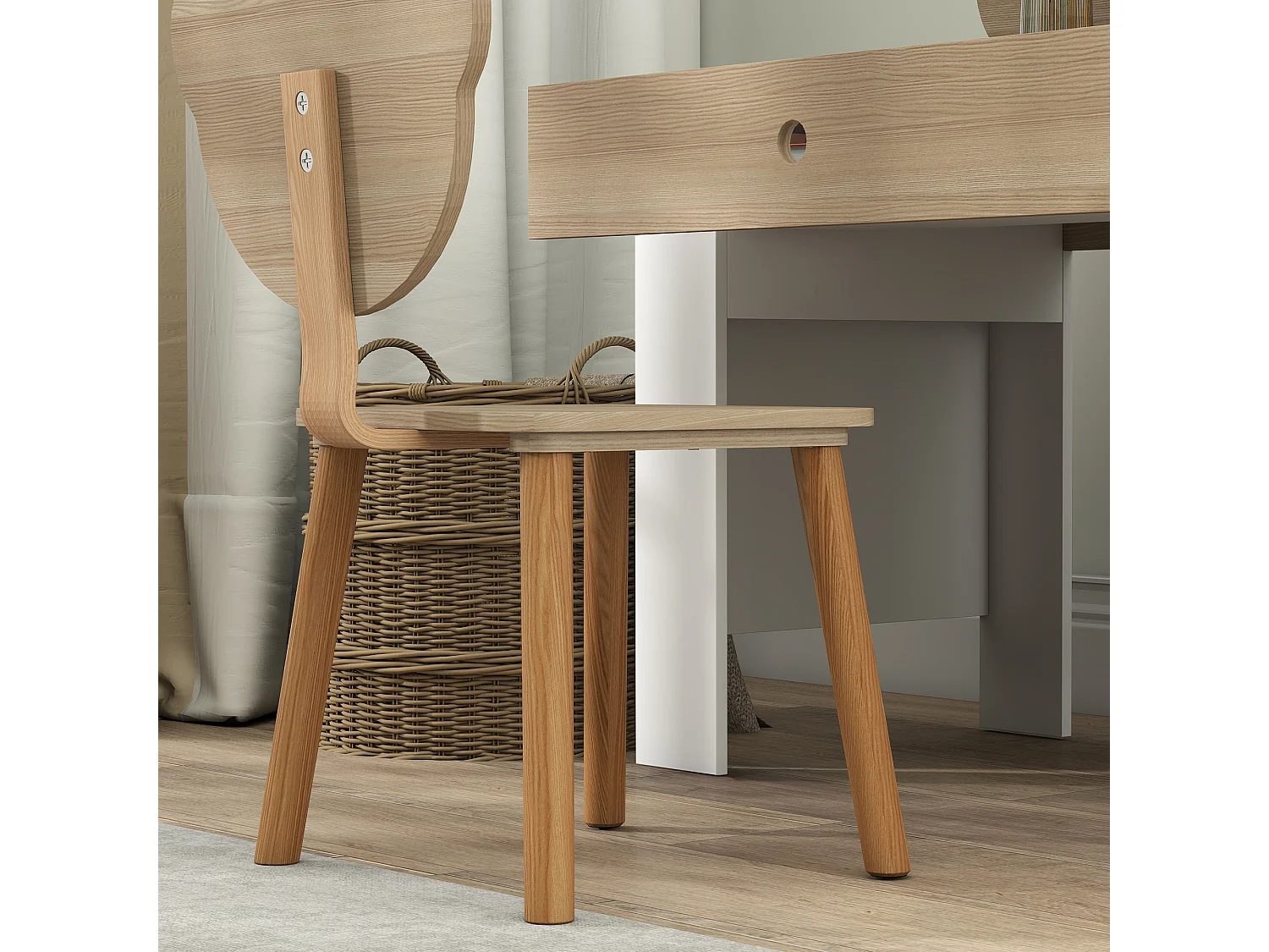 Ensemble bureau et chaise enfant design ourson - grand tiroir - blanc effet bois naturel