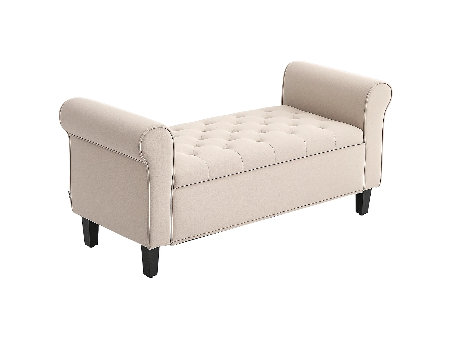 Banc coffre banquette coffre de rangement velours dim. 126 x 48,5 x 57 cm piètement bois hévéa noir beige