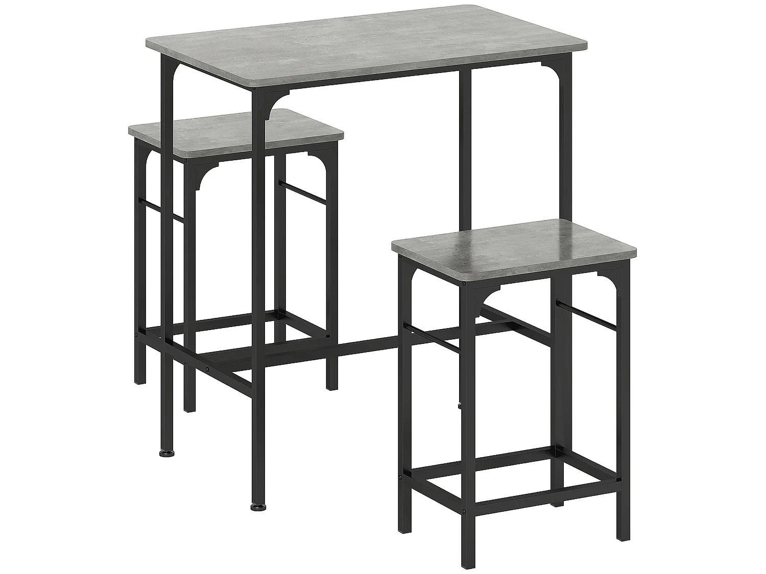 Ensemble table de bar avec 2 tabourets acier noir effet bois gris