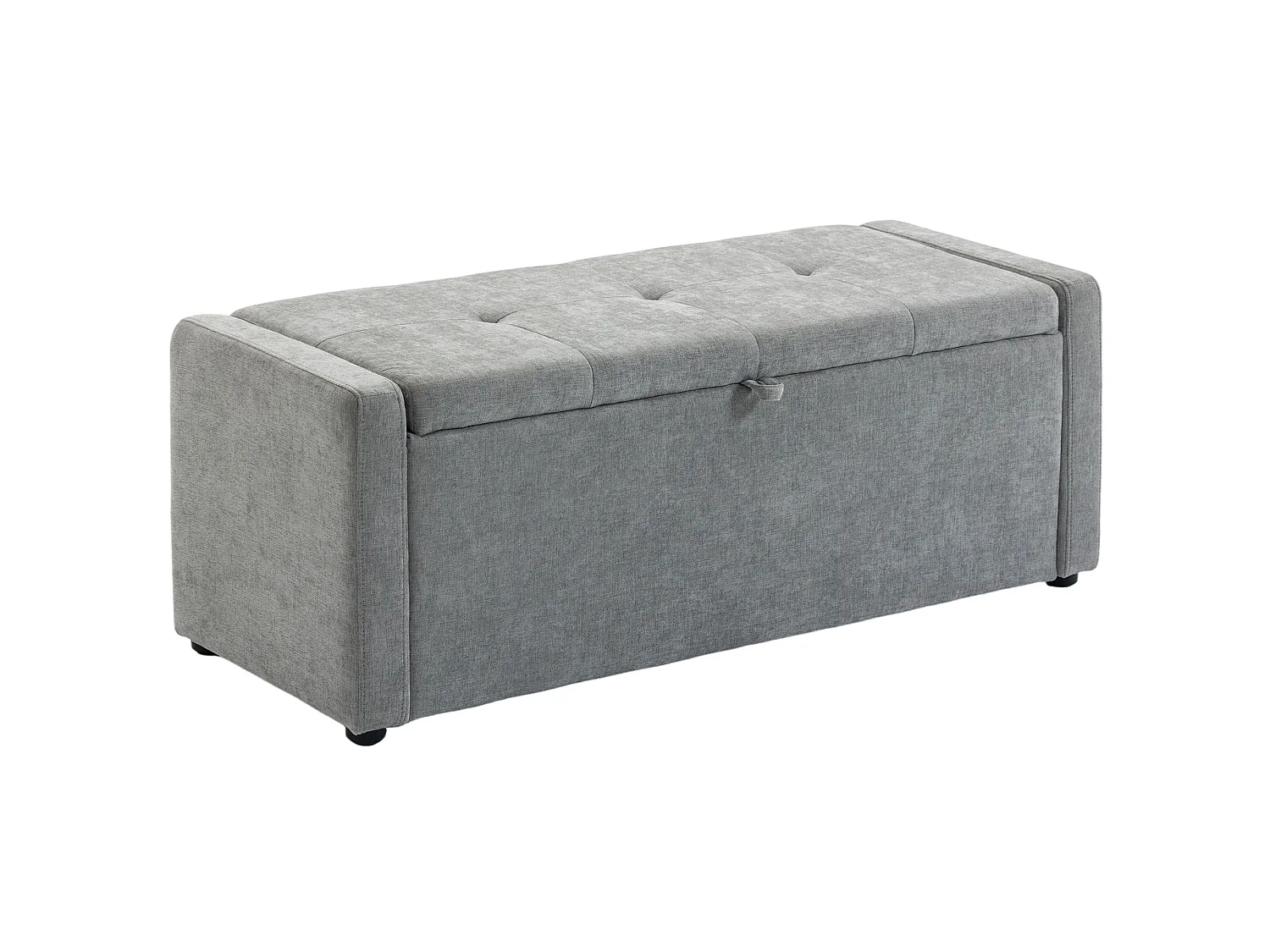 Banquette coffre 2 en 1 - bout de lit - assise effet capitonné - tissu gris clair