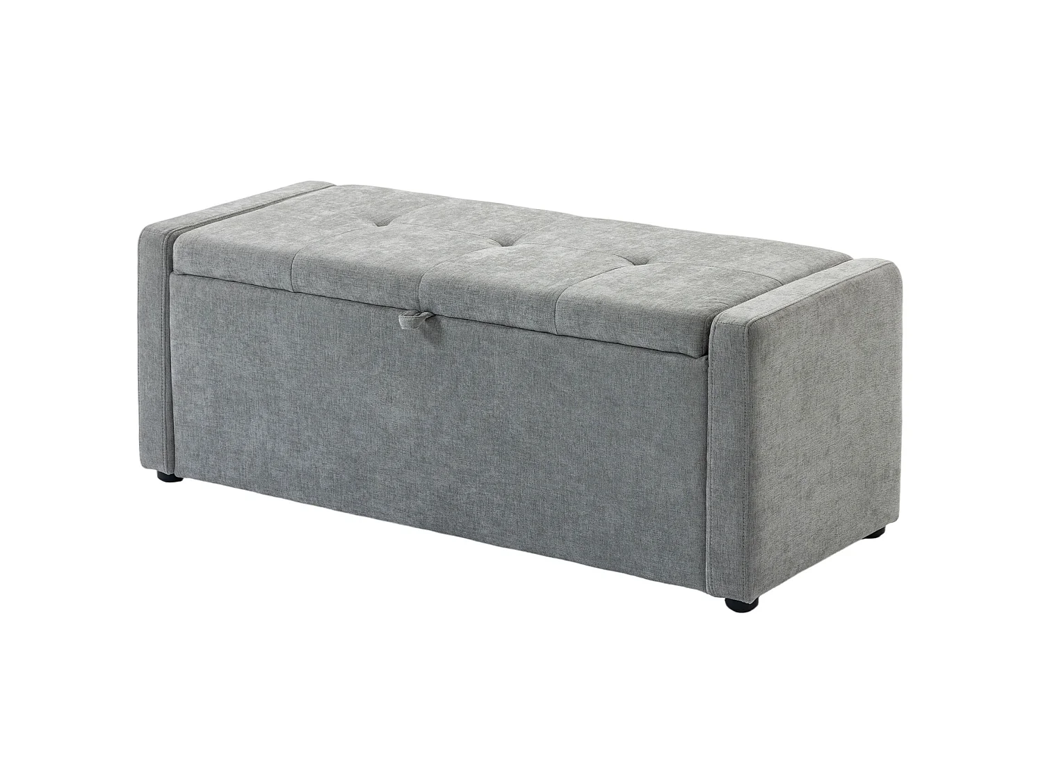 Banquette coffre 2 en 1 - bout de lit - assise effet capitonné - tissu gris clair