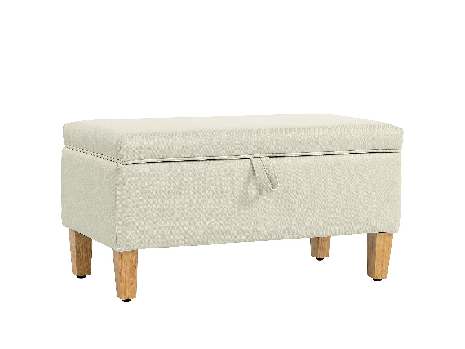 Banquette coffre une place bois tissu beige