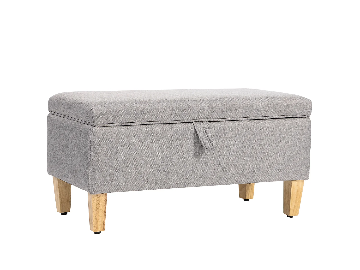 Banquette coffre une place bois tissu gris clair