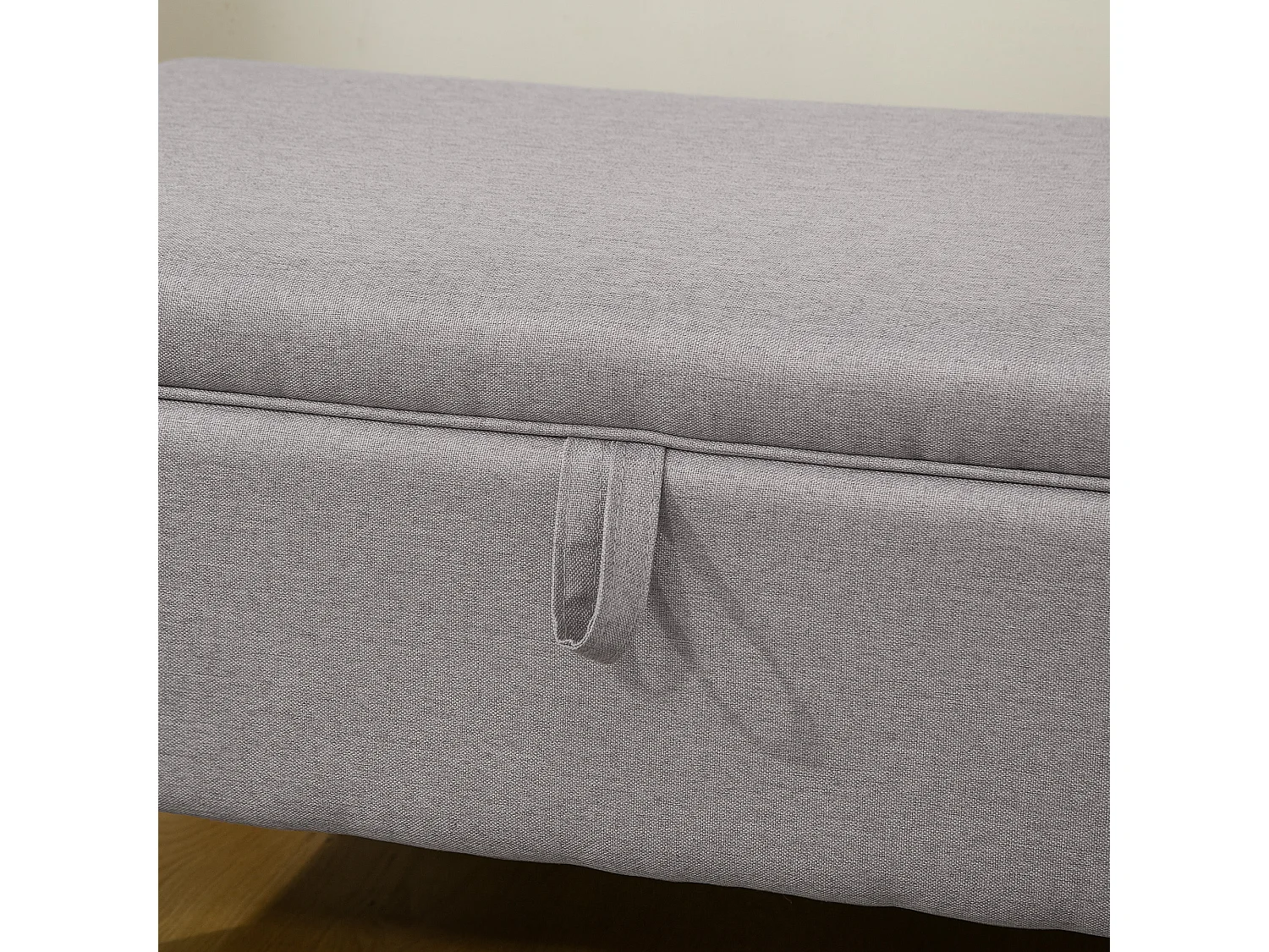Banquette coffre une place bois tissu gris clair