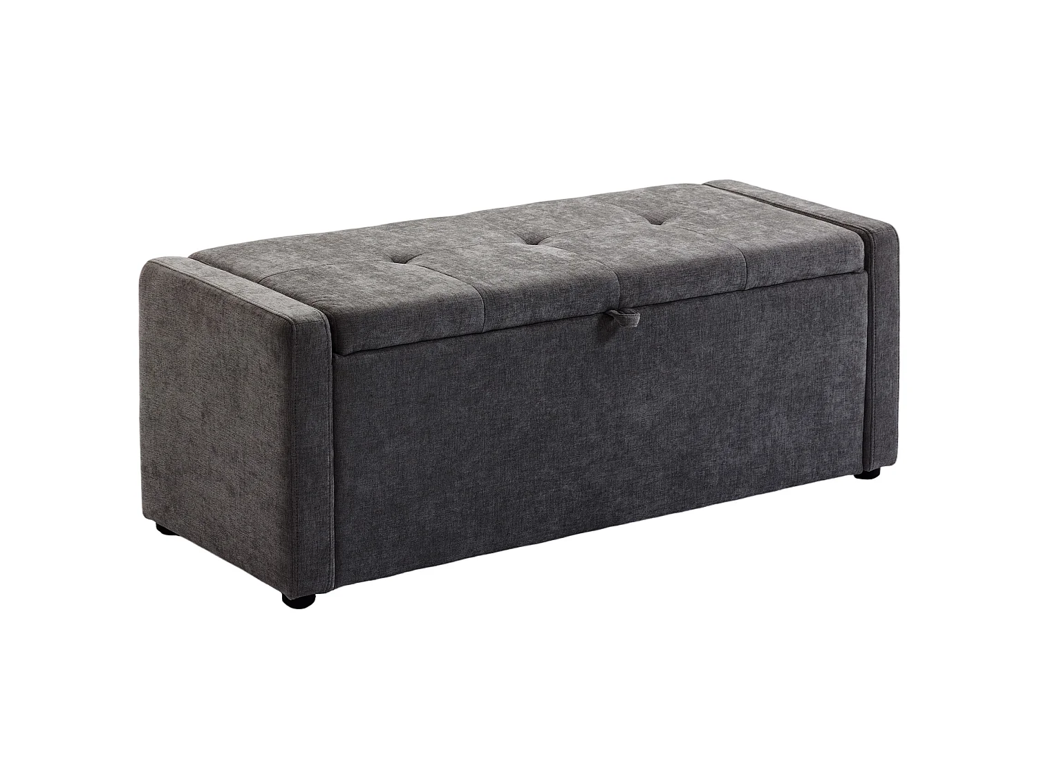 Banquette coffre 2 en 1 - bout de lit - assise effet capitonné - tissu anthracite