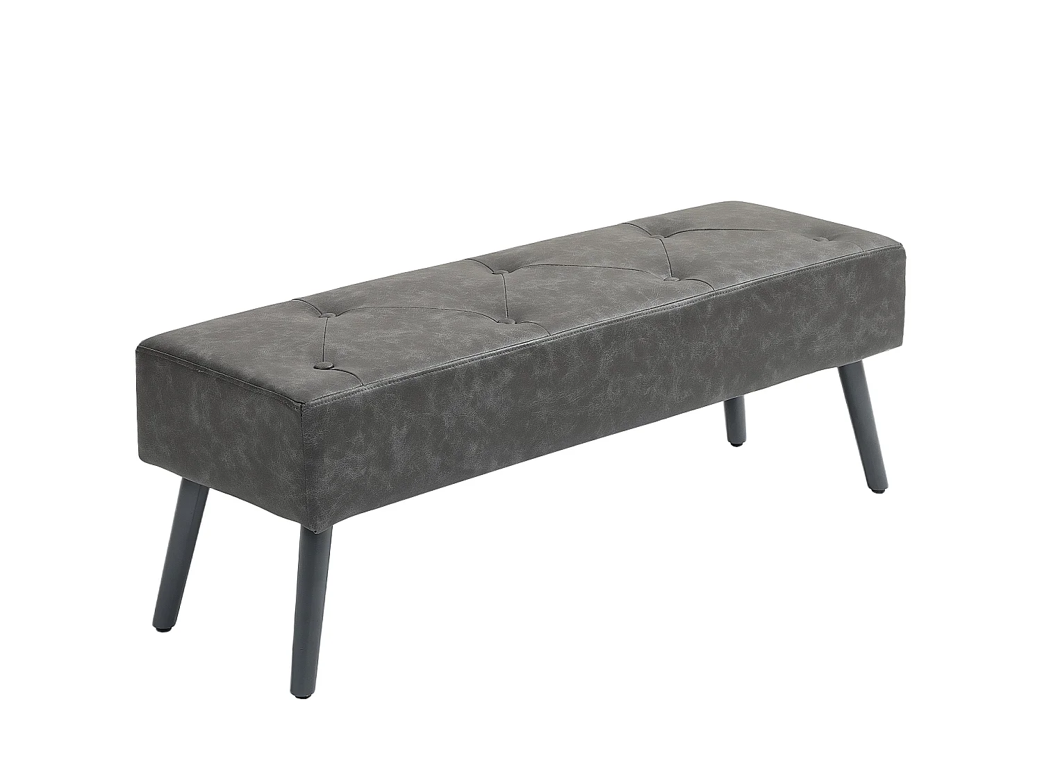 Banc banquette capitonnée style classique chic bois hévéa revêtement synthétique gris effet vieilli