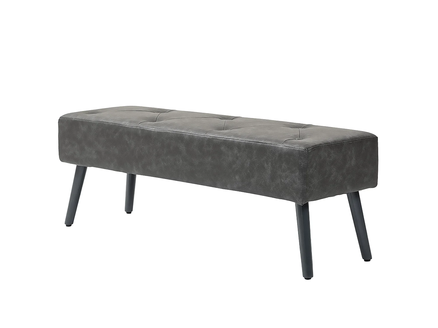 Banc banquette capitonnée style classique chic bois hévéa revêtement synthétique gris effet vieilli