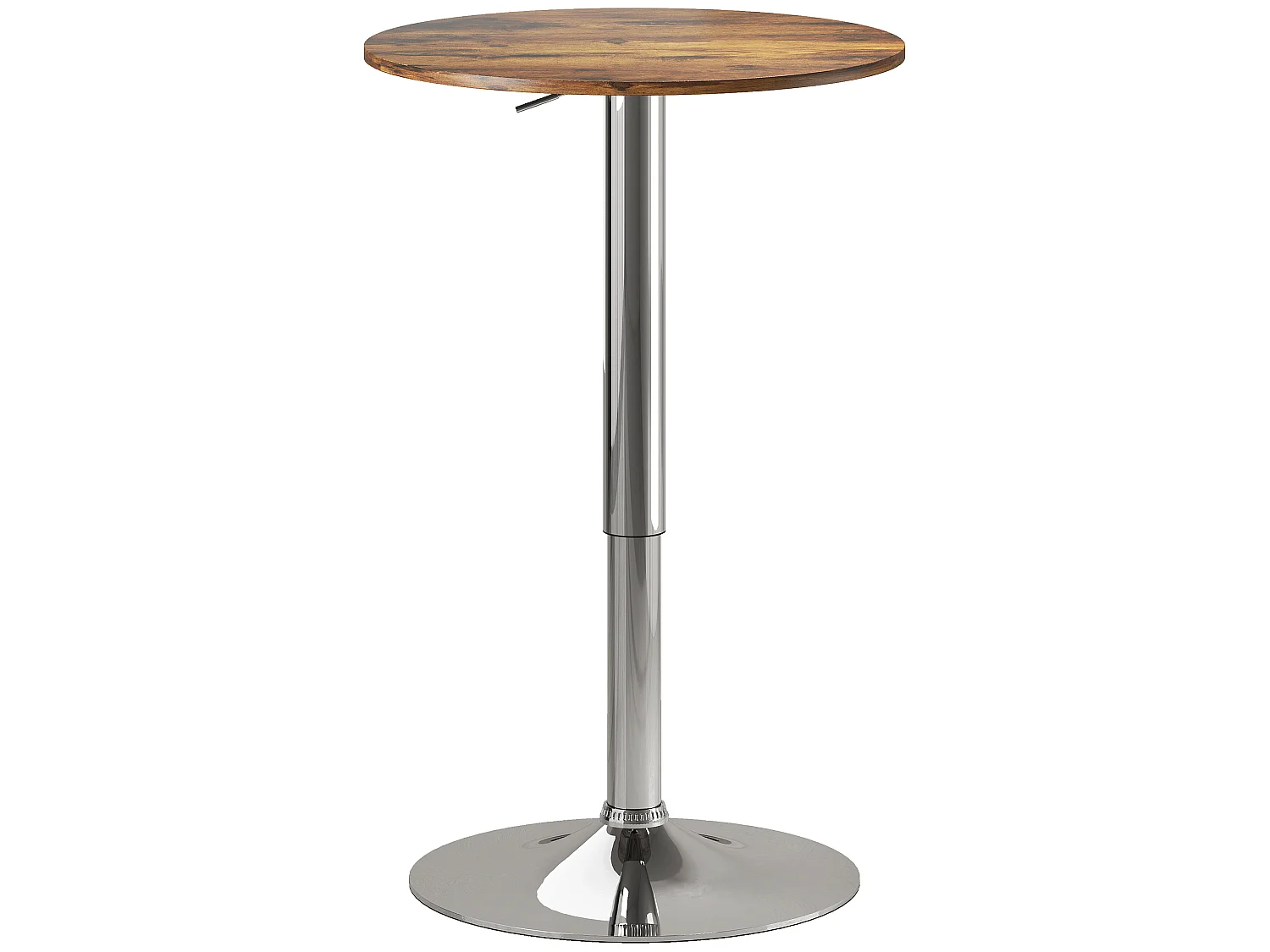Table de bar ronde table design bistro chic réglable H.67-93cm dia.60cm métal chromé effet bois
