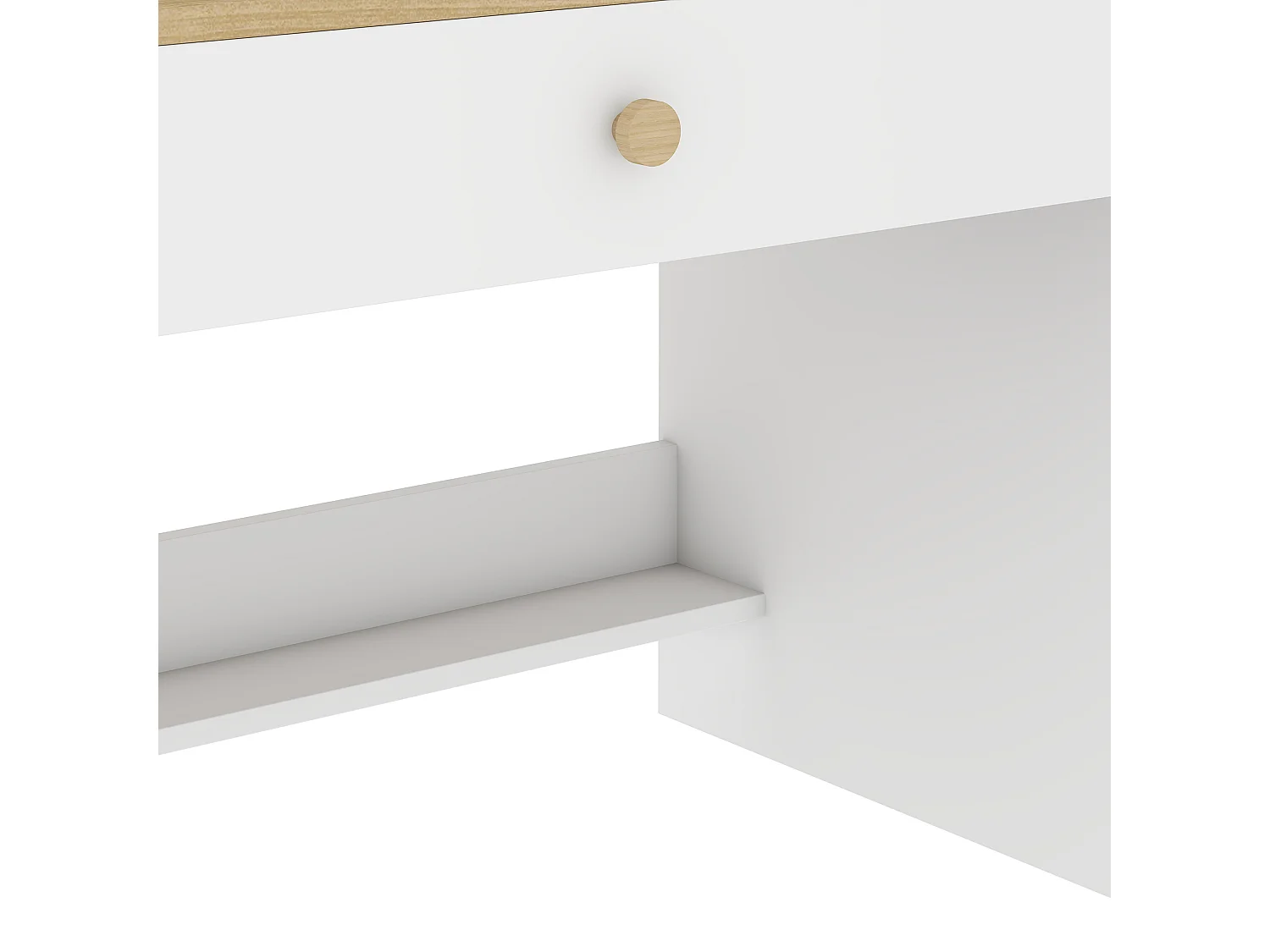 Bureau enfant style nordique bois clair blanc tiroir 2 étagères 2 niches