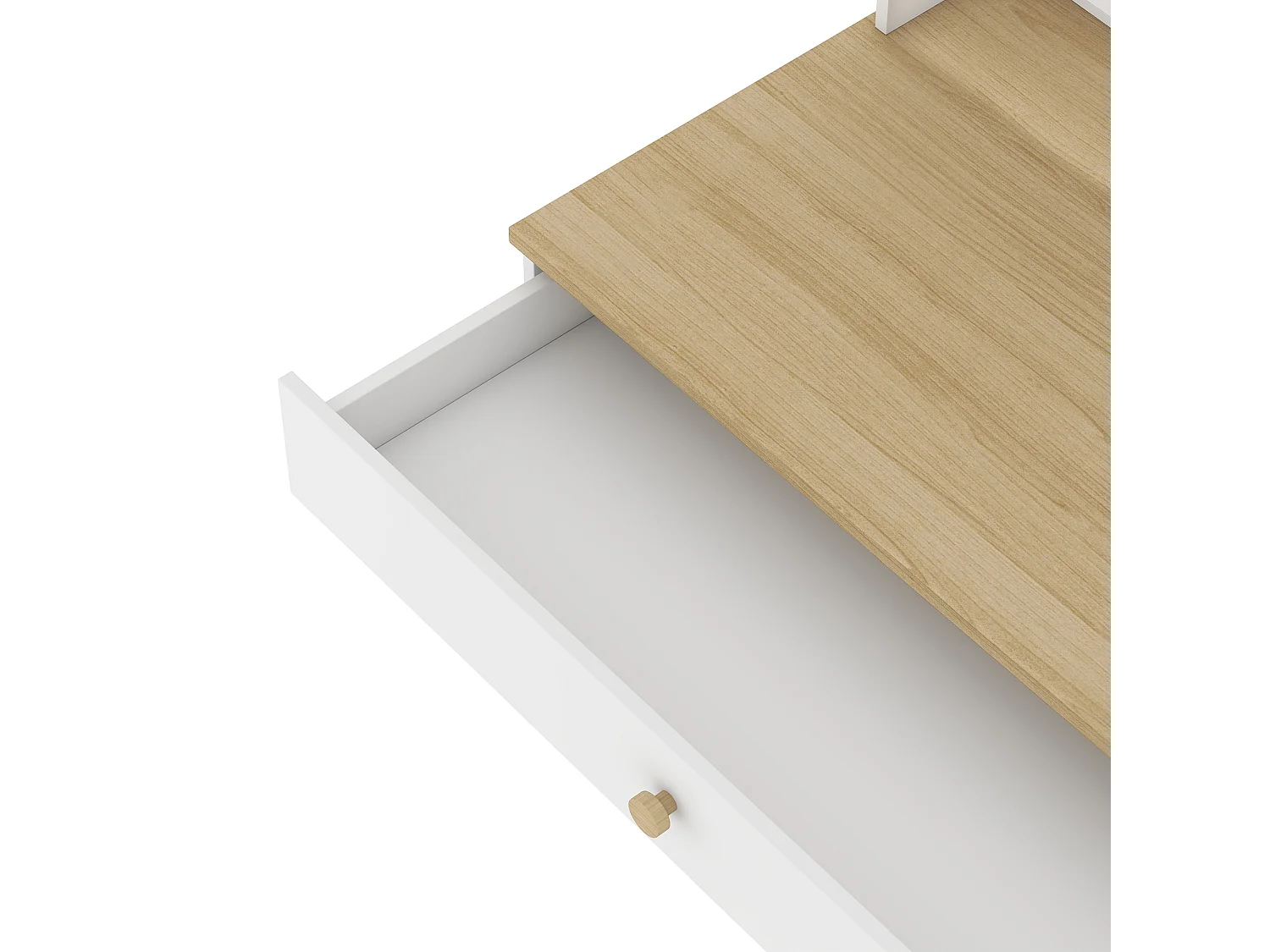 Bureau enfant style nordique bois clair blanc tiroir 2 étagères 2 niches