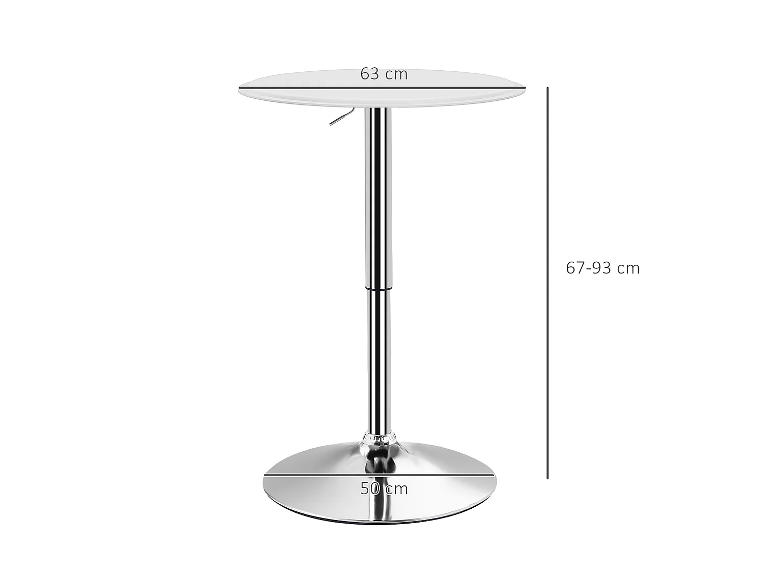 Table de bar table bistro chic style contemporain table ronde hauteur réglable 67-93 cm Ø 63 cm plateau pivotant 360° métal chromé PVC blanc